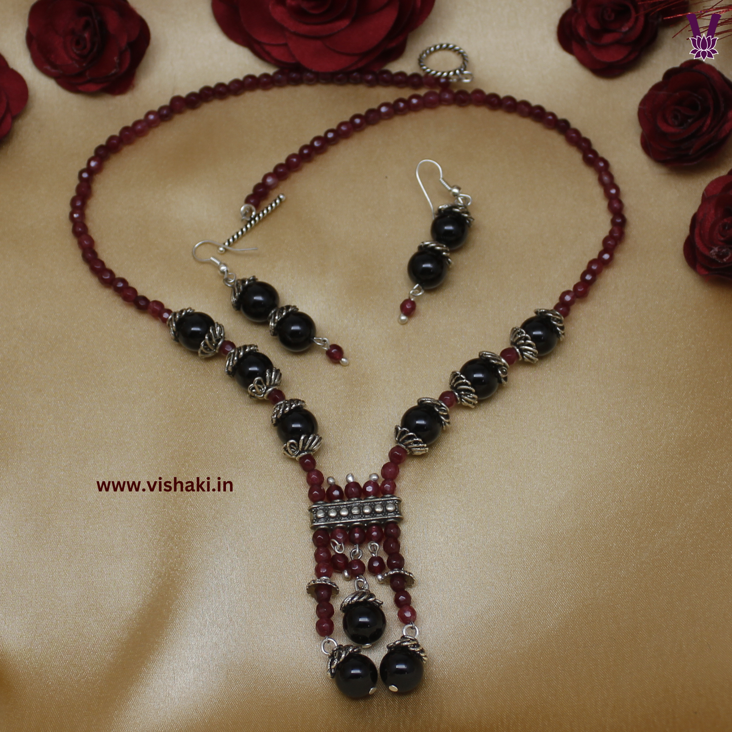 Mrudhvi Ruby Agate Short Necklace Set