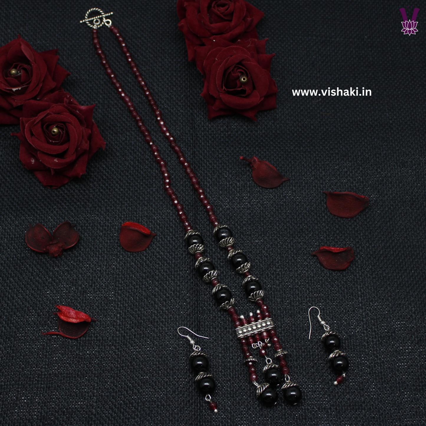 Mrudhvi Ruby Agate Short Necklace Set