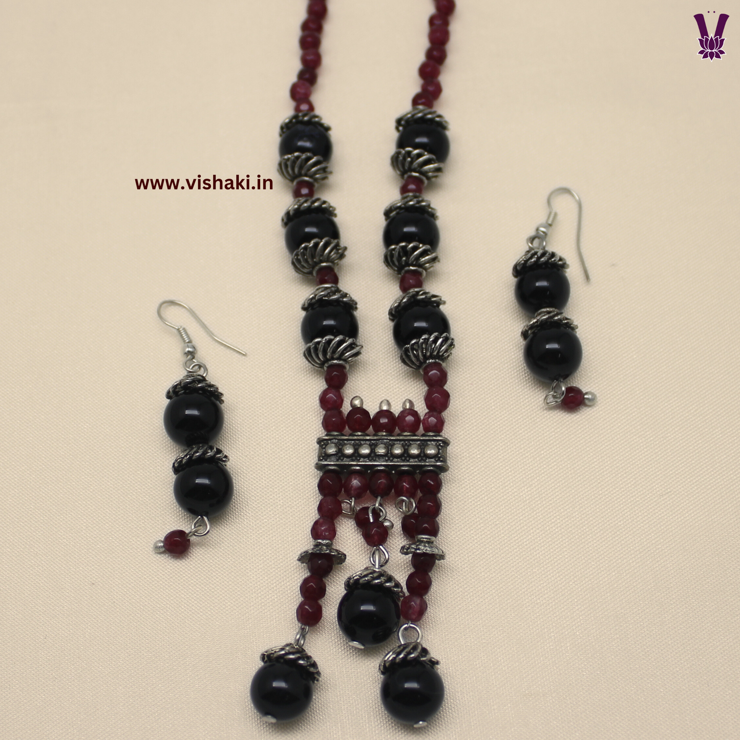 Mrudhvi Ruby Agate Short Necklace Set