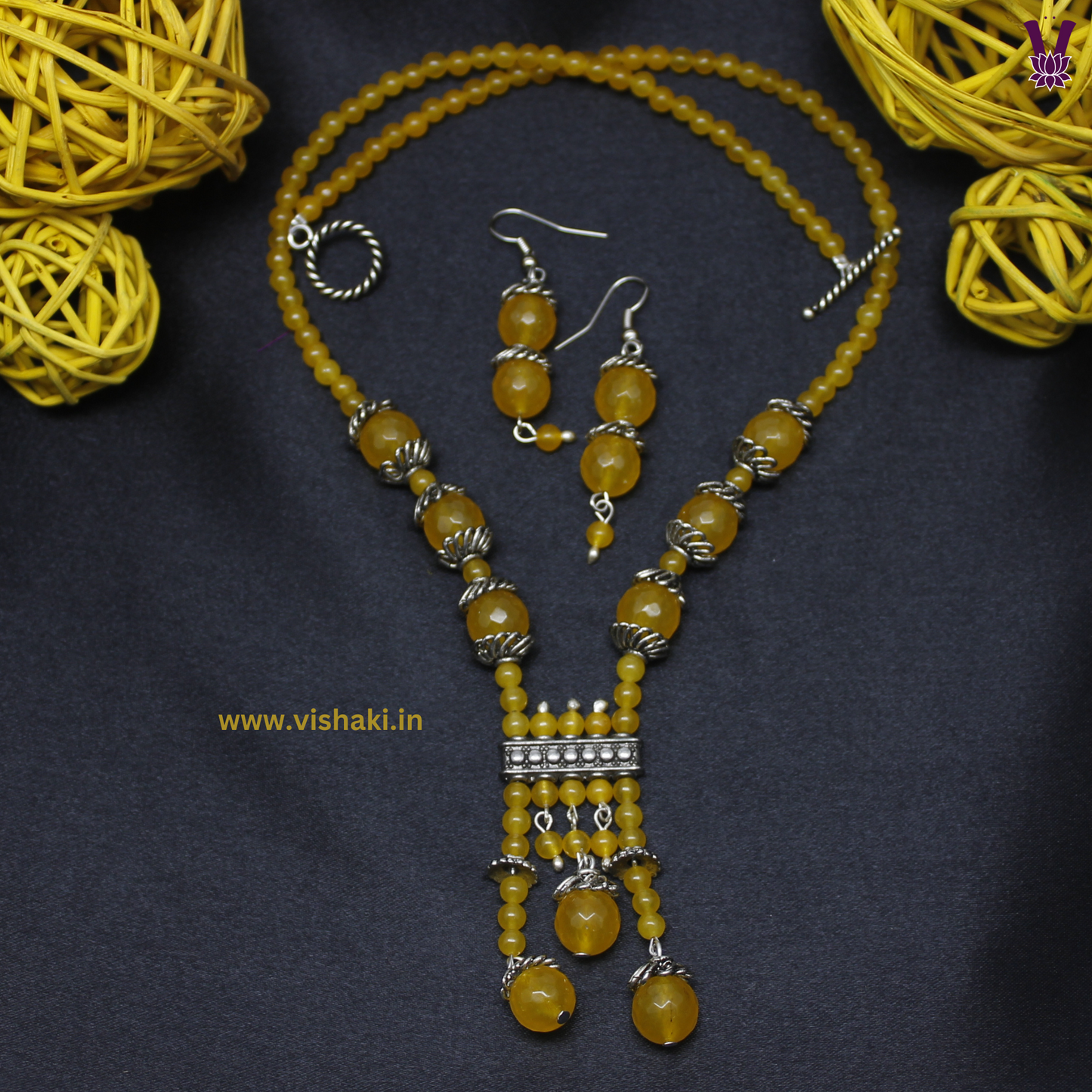 Mrudhvi Yellow Agate Short Necklace Set