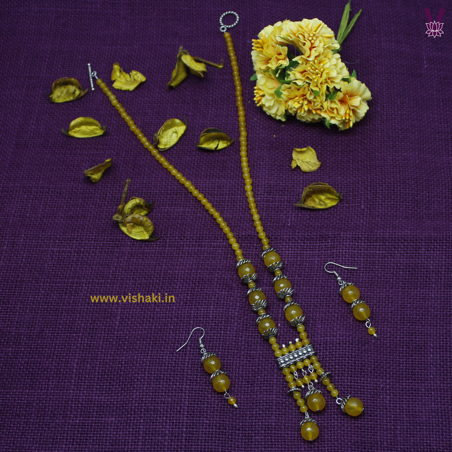 Mrudhvi Yellow Agate Short Necklace Set