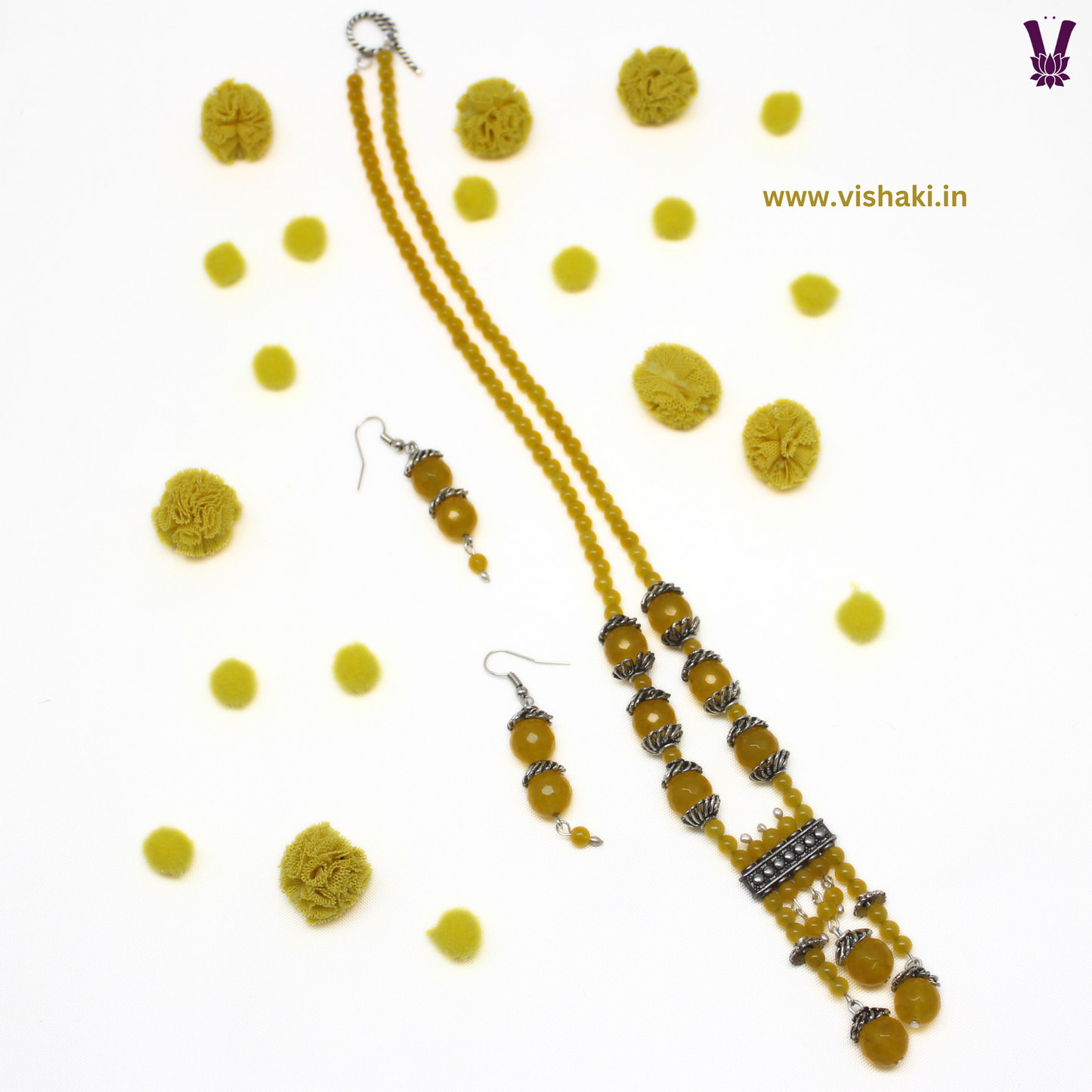 Mrudhvi Yellow Agate Short Necklace Set