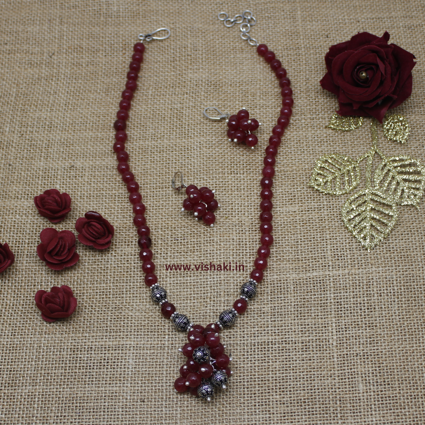 Mrudhvi Ruby Agate Short Necklace Set