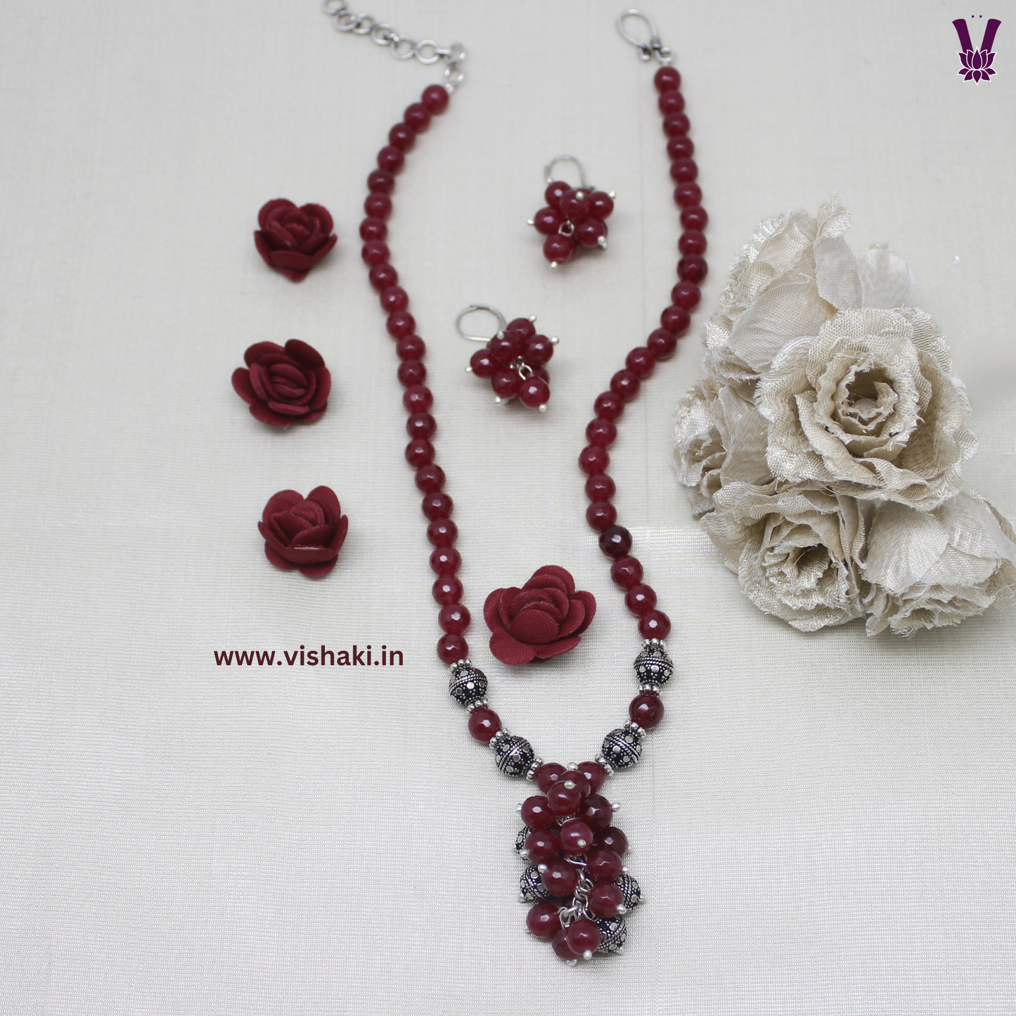 Mrudhvi Ruby Agate Short Necklace Set