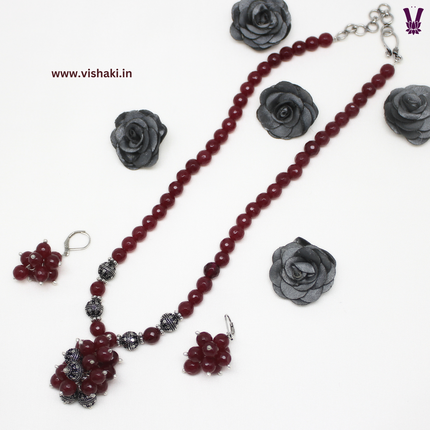 Mrudhvi Ruby Agate Short Necklace Set