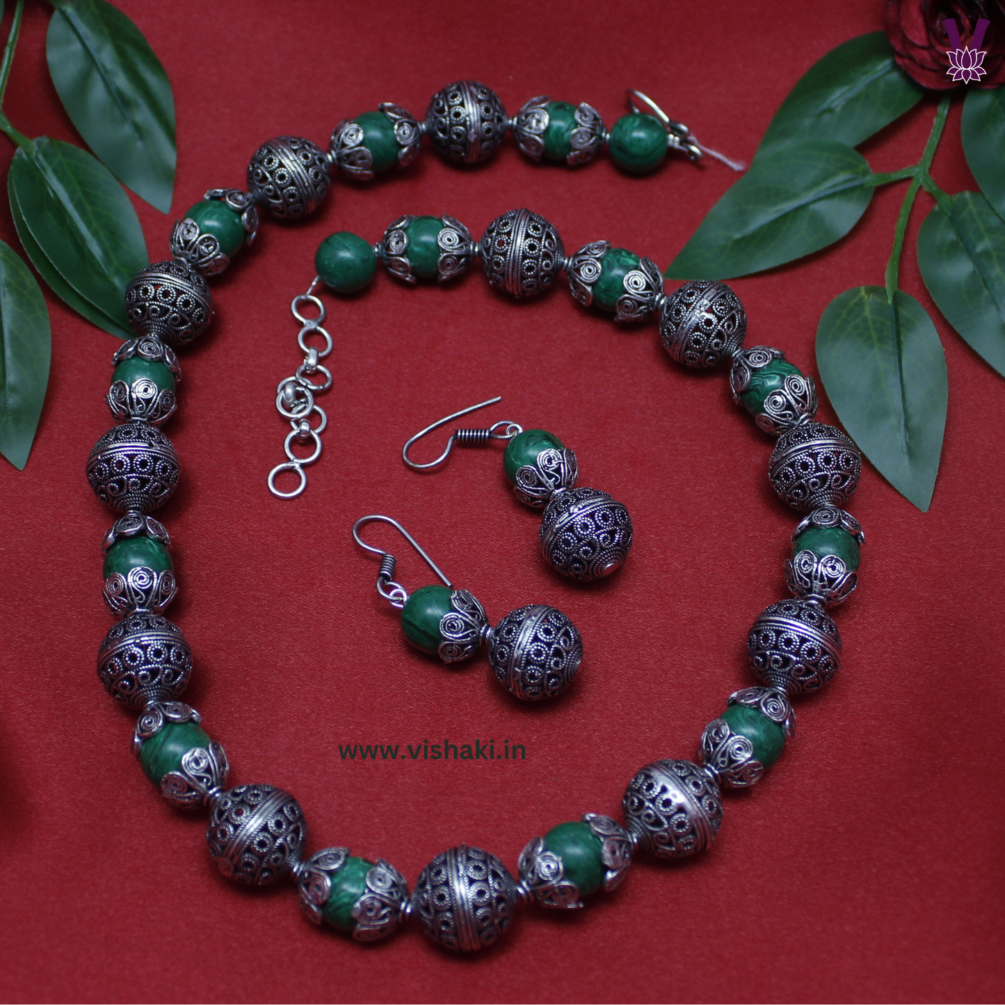Mrudhvi Green Agate Short Necklace Set