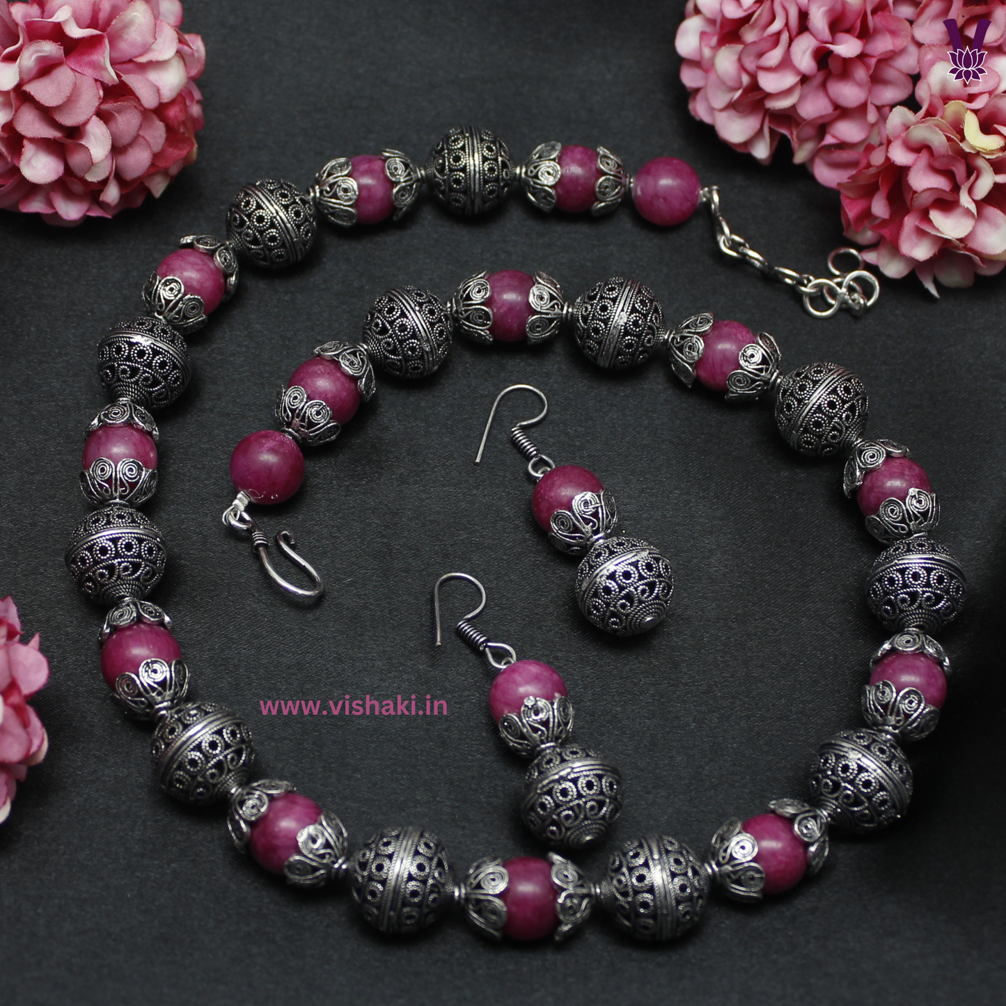 Mrudhvi Pink Agate Short Necklace Set