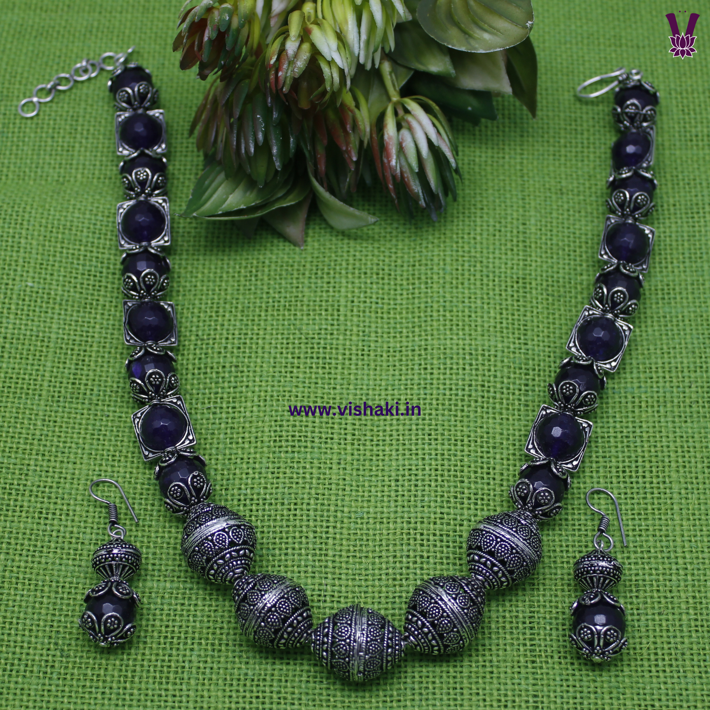 Mrudhvi Purple Agate Short Necklace Set