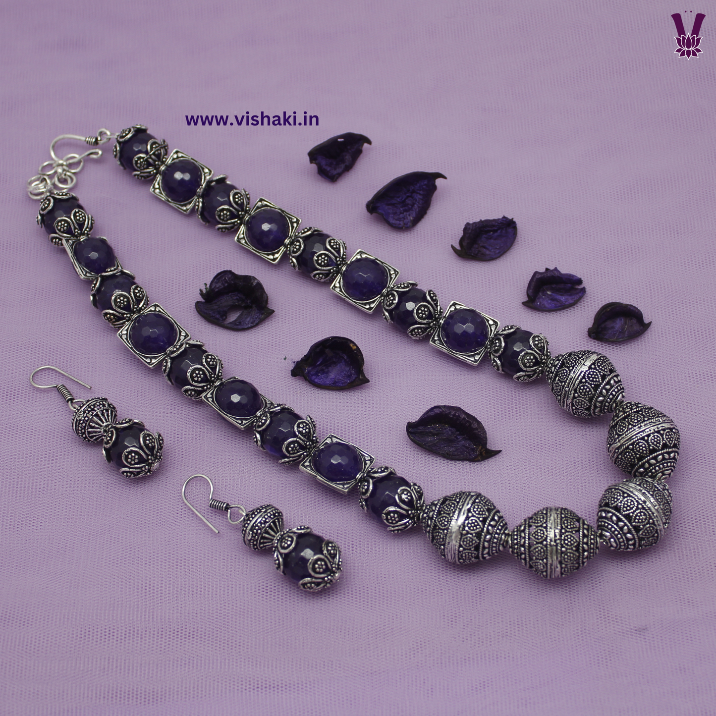 Mrudhvi Purple Agate Short Necklace Set
