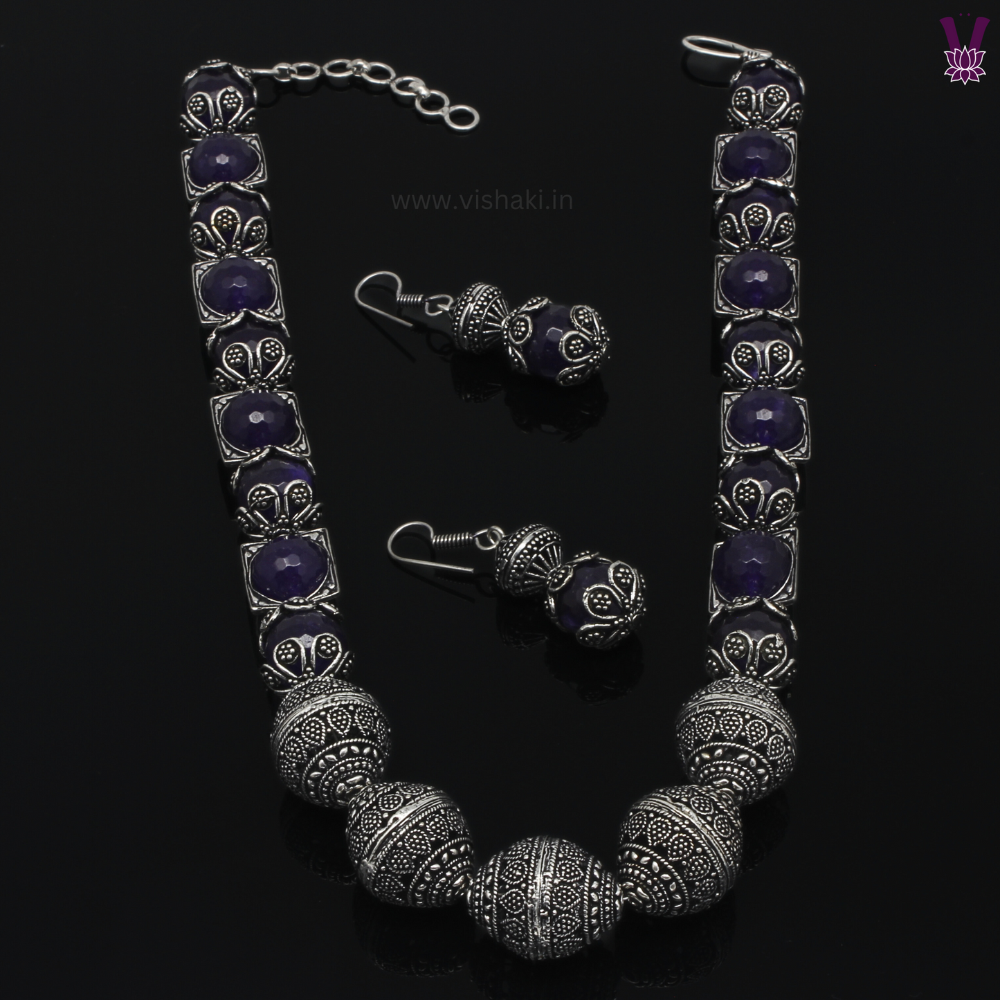 Mrudhvi Purple Agate Short Necklace Set