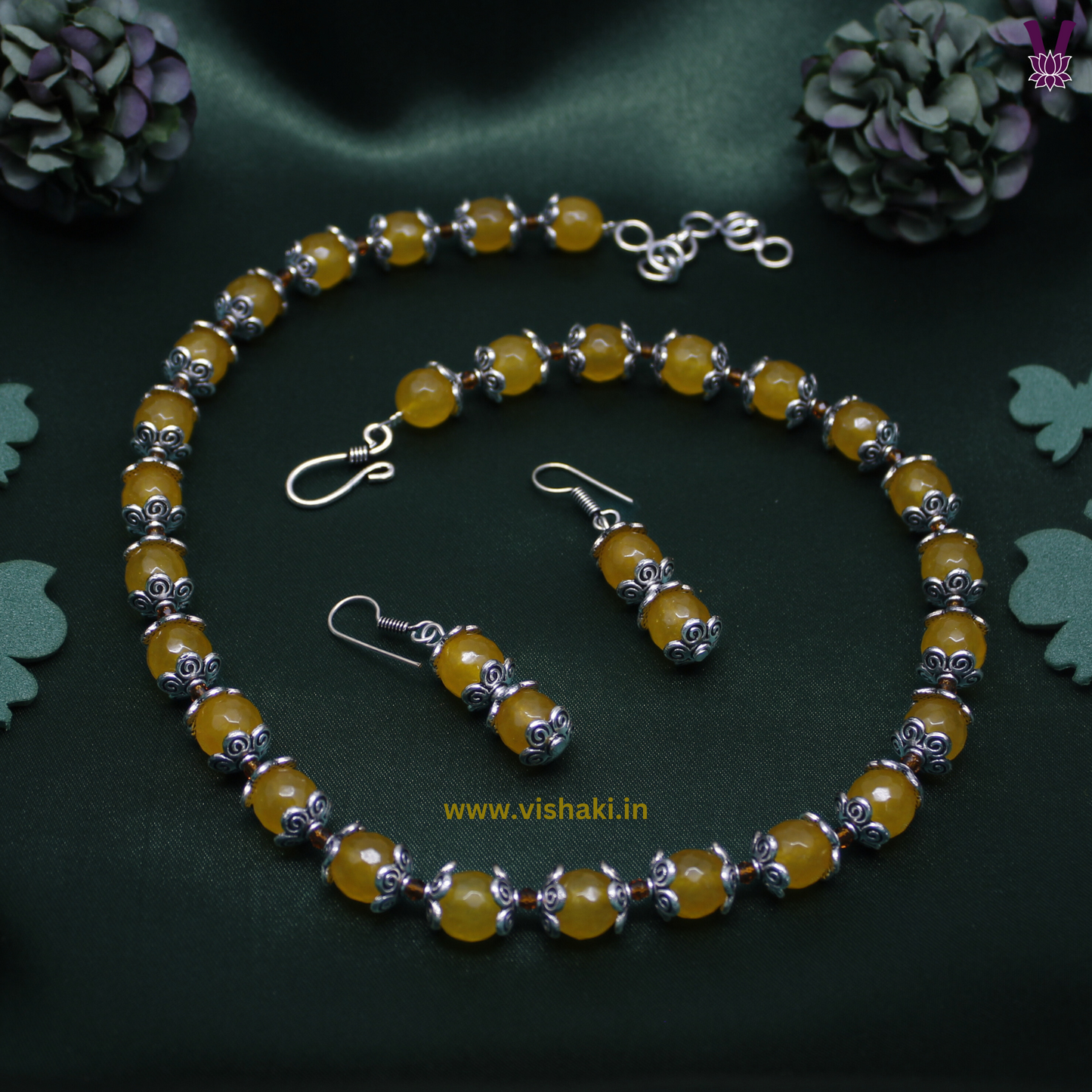 Mrudhvi Yellow Agate Short Necklace Set