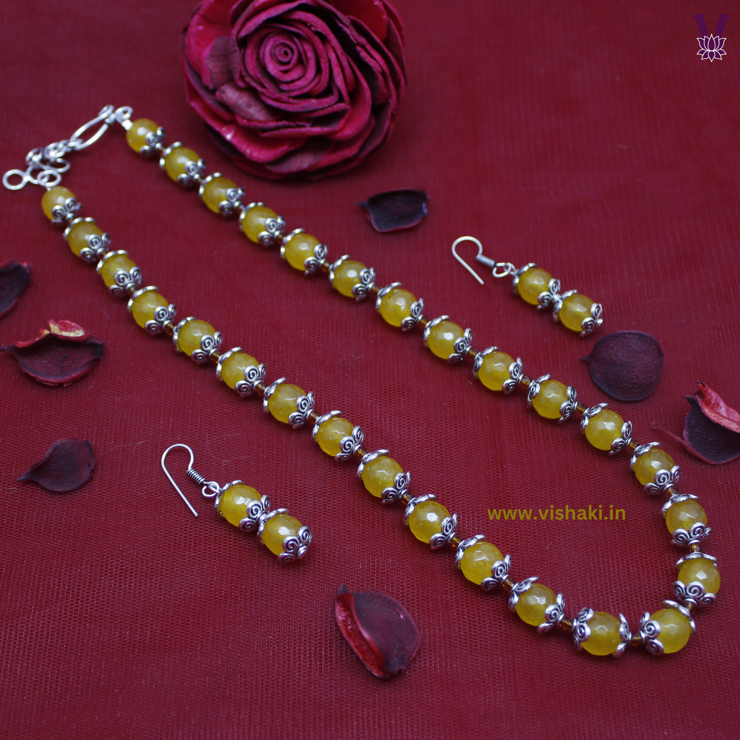 Mrudhvi Yellow Agate Short Necklace Set