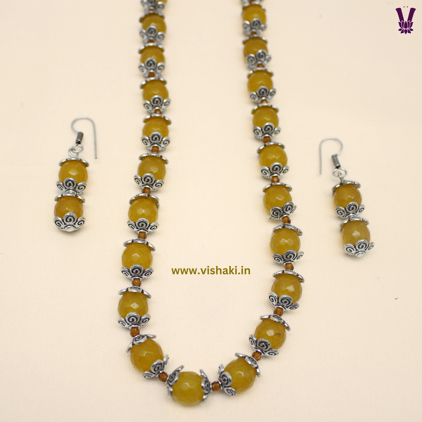 Mrudhvi Yellow Agate Short Necklace Set