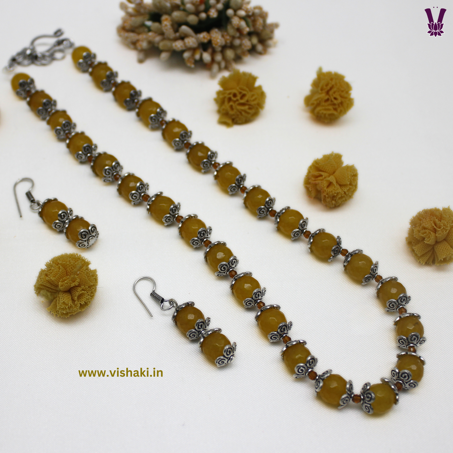 Mrudhvi Yellow Agate Short Necklace Set