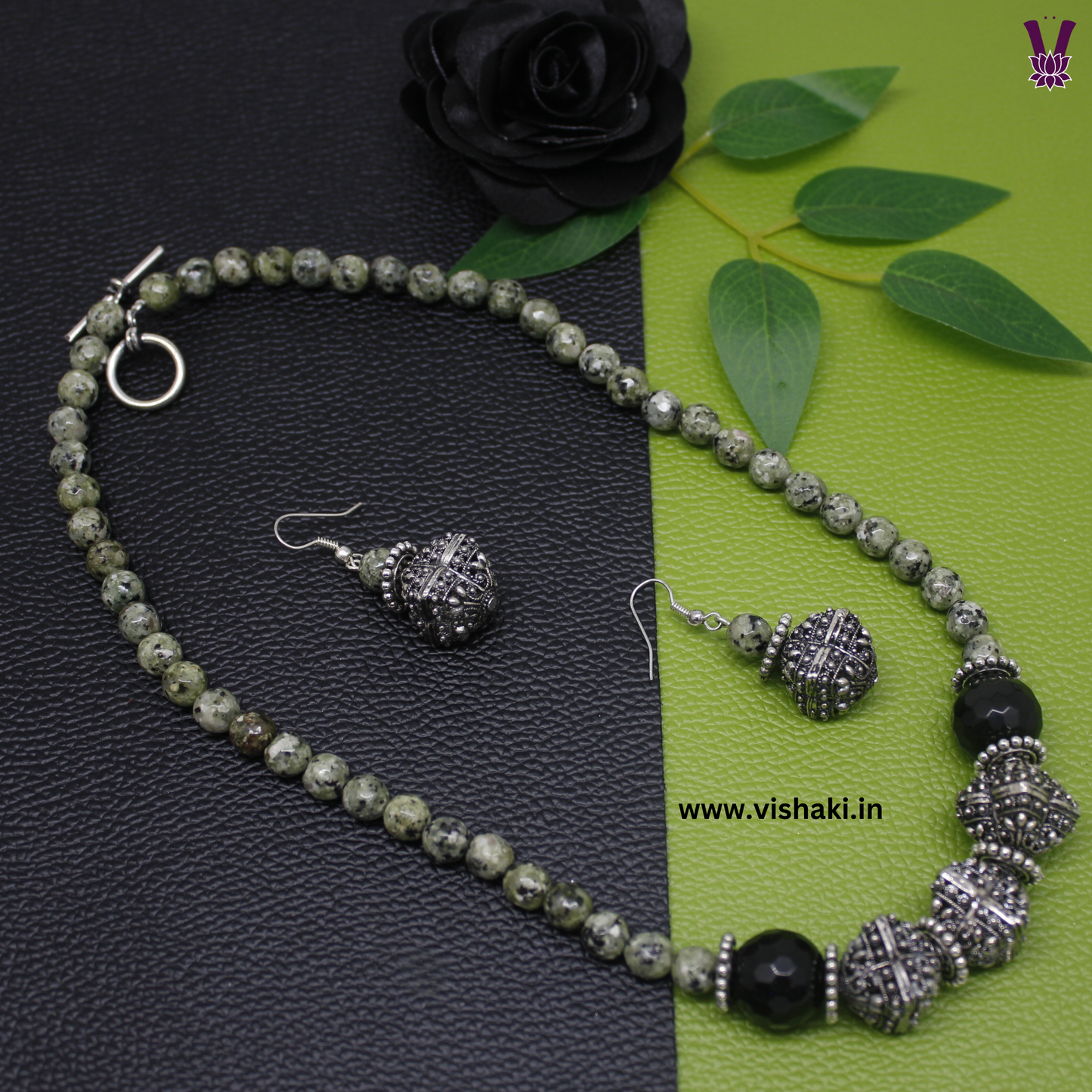 Mrudhvi Green Agate Short Necklace Set