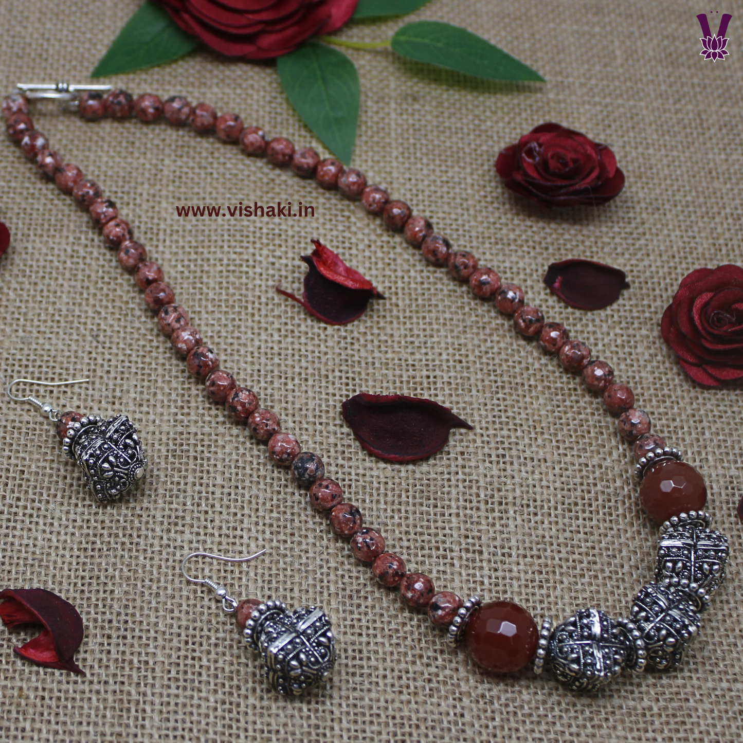 Mrudhvi Maroon Agate Short Necklace Set
