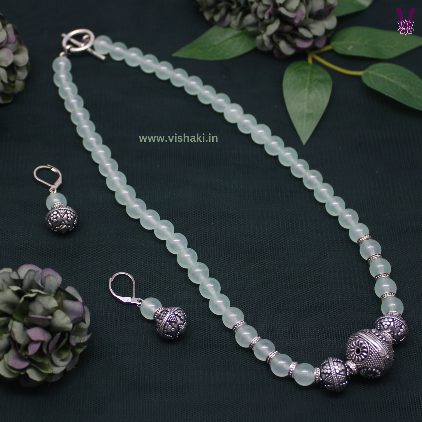 Mrudhvi Green Agate Short Necklace Set