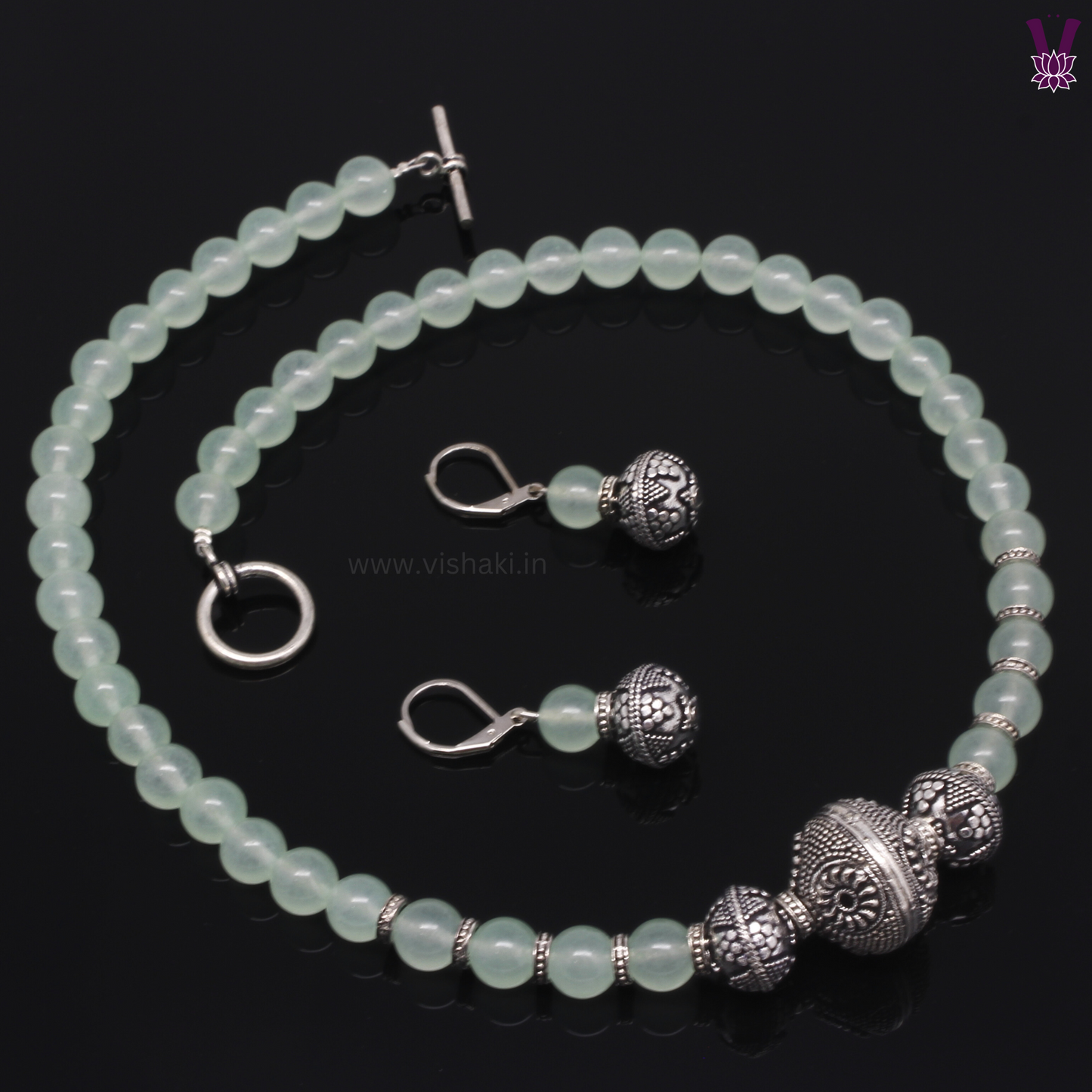 Mrudhvi Green Agate Short Necklace Set