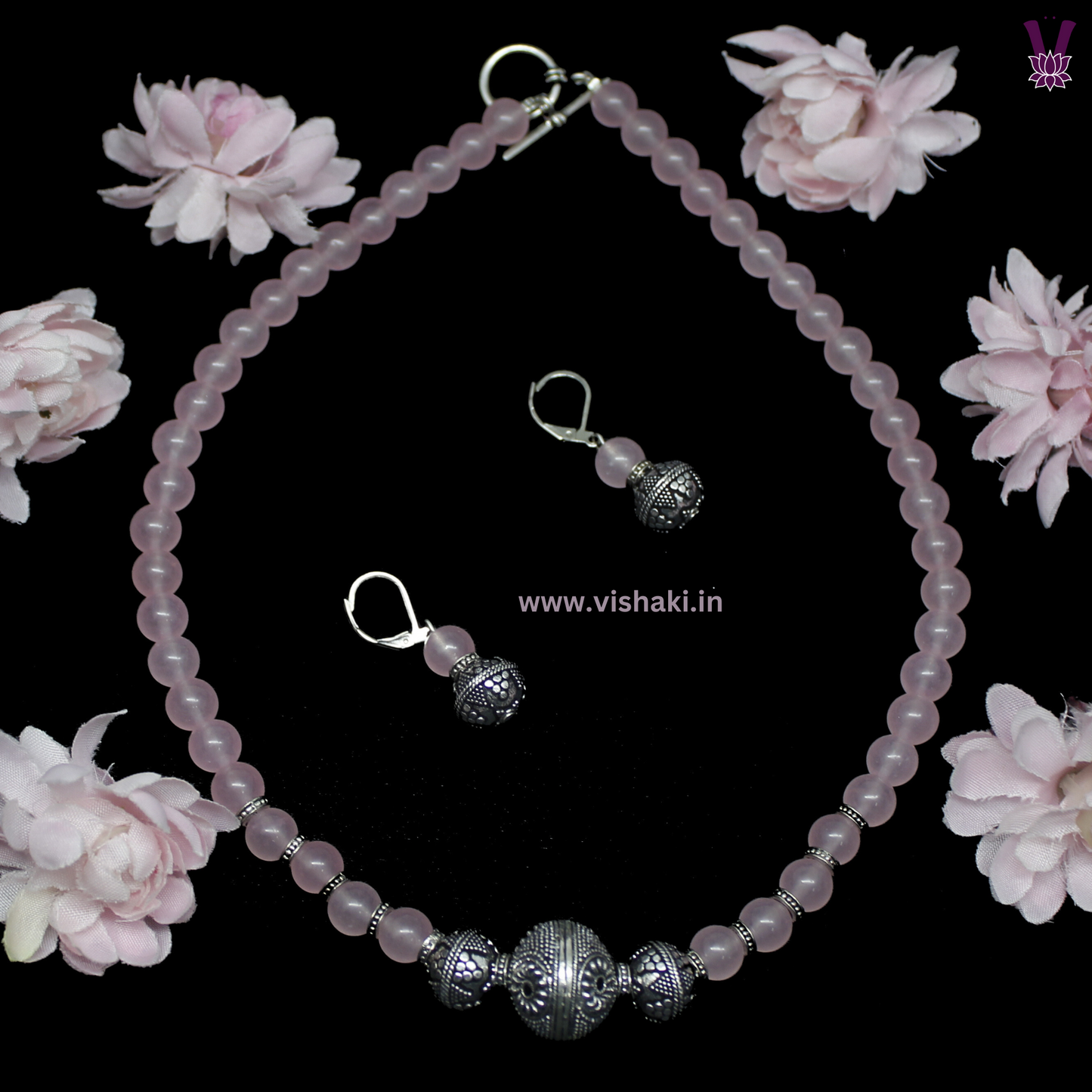 Mrudhvi Pink Agate Short Necklace Set