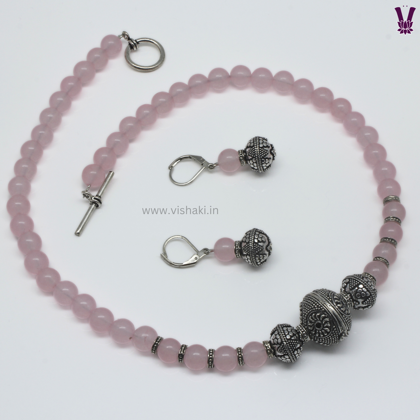 Mrudhvi Pink Agate Short Necklace Set