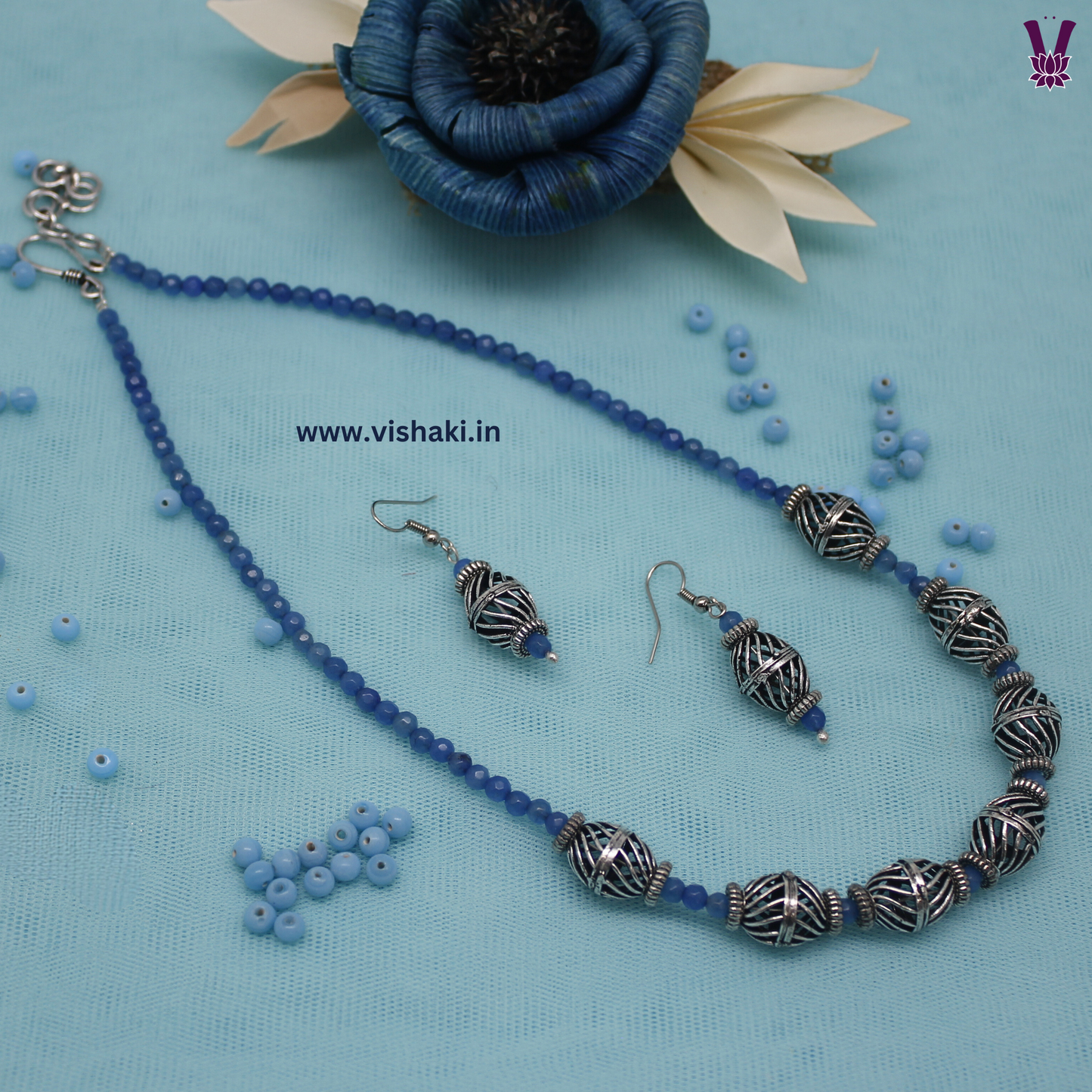 Mrudhvi Blue Agate Short Necklace Set