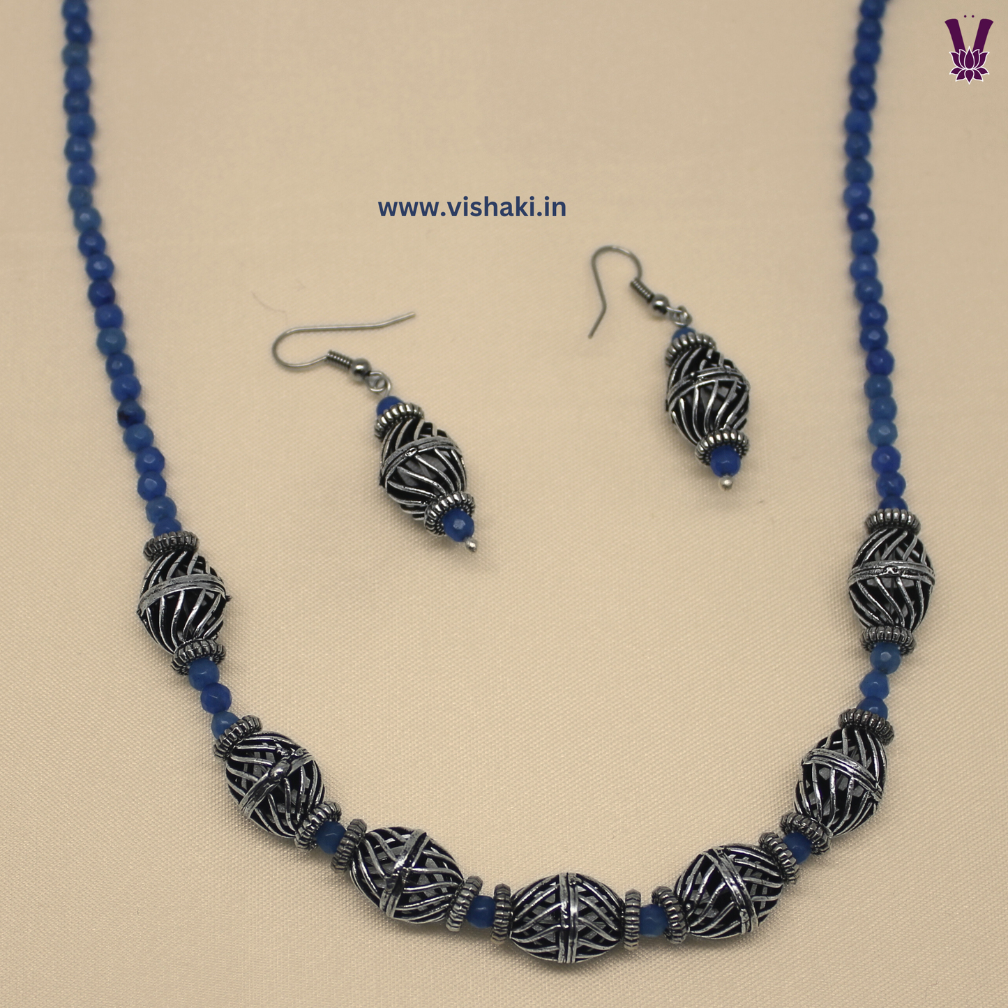 Mrudhvi Blue Agate Short Necklace Set