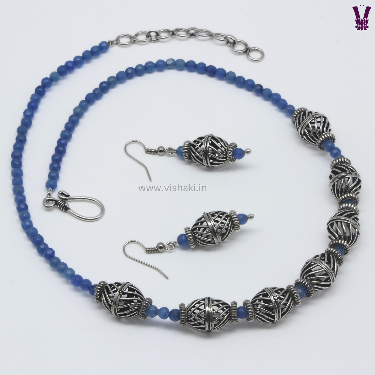 Mrudhvi Blue Agate Short Necklace Set