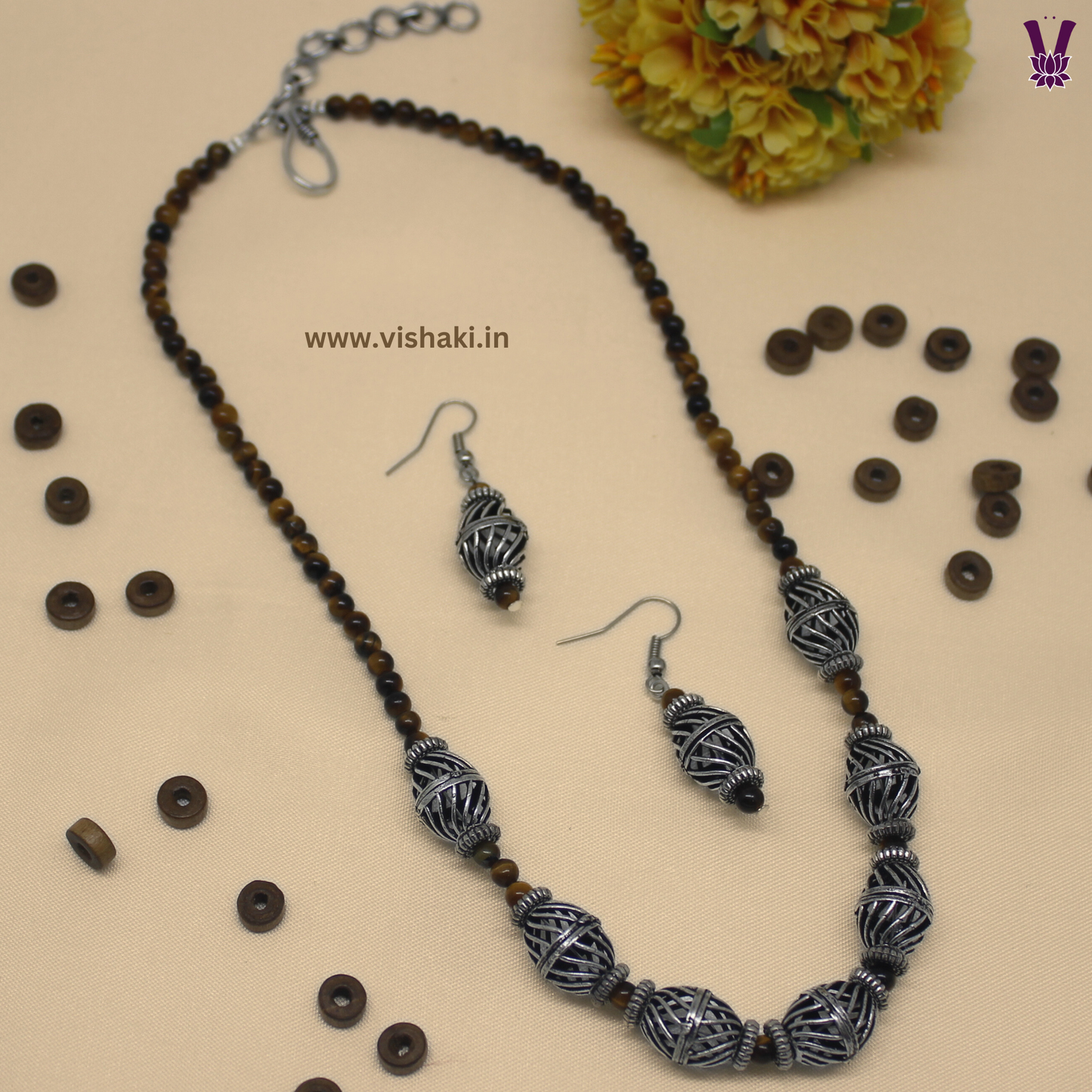 Mrudhvi Tiger Eye Short Necklace Set