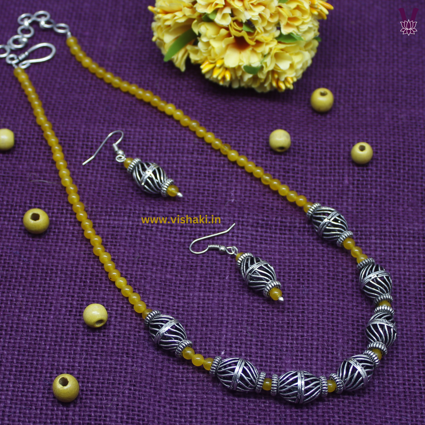 Mrudhvi Yellow Agate Short Necklace Set