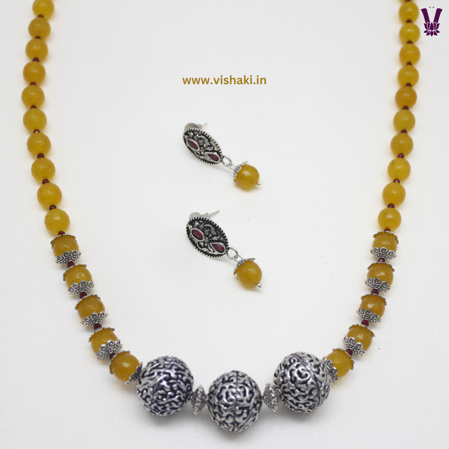 Mrudhvi Yellow Agate Short Necklace Set