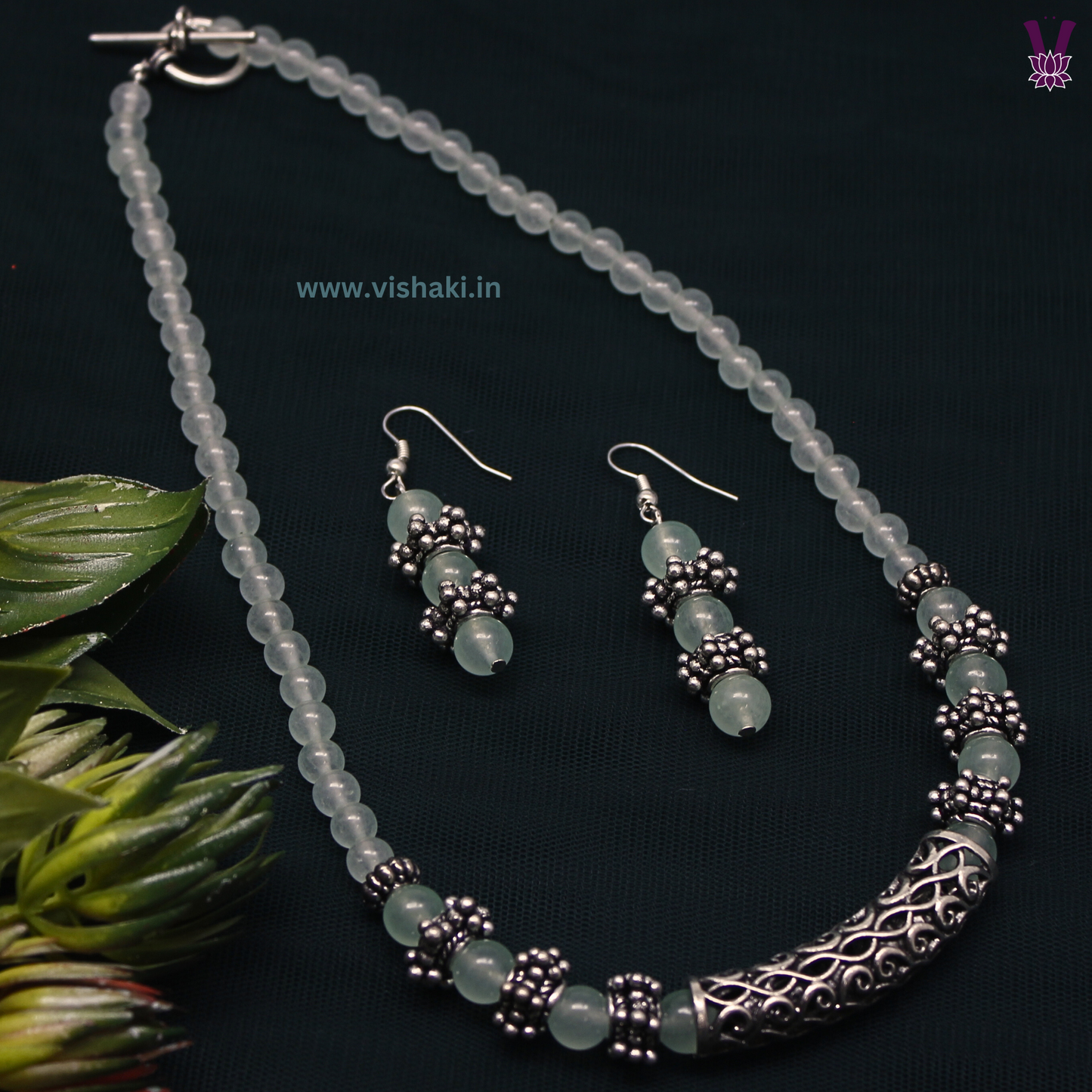 Mrudhvi Pastel Green Agate Short Necklace Set
