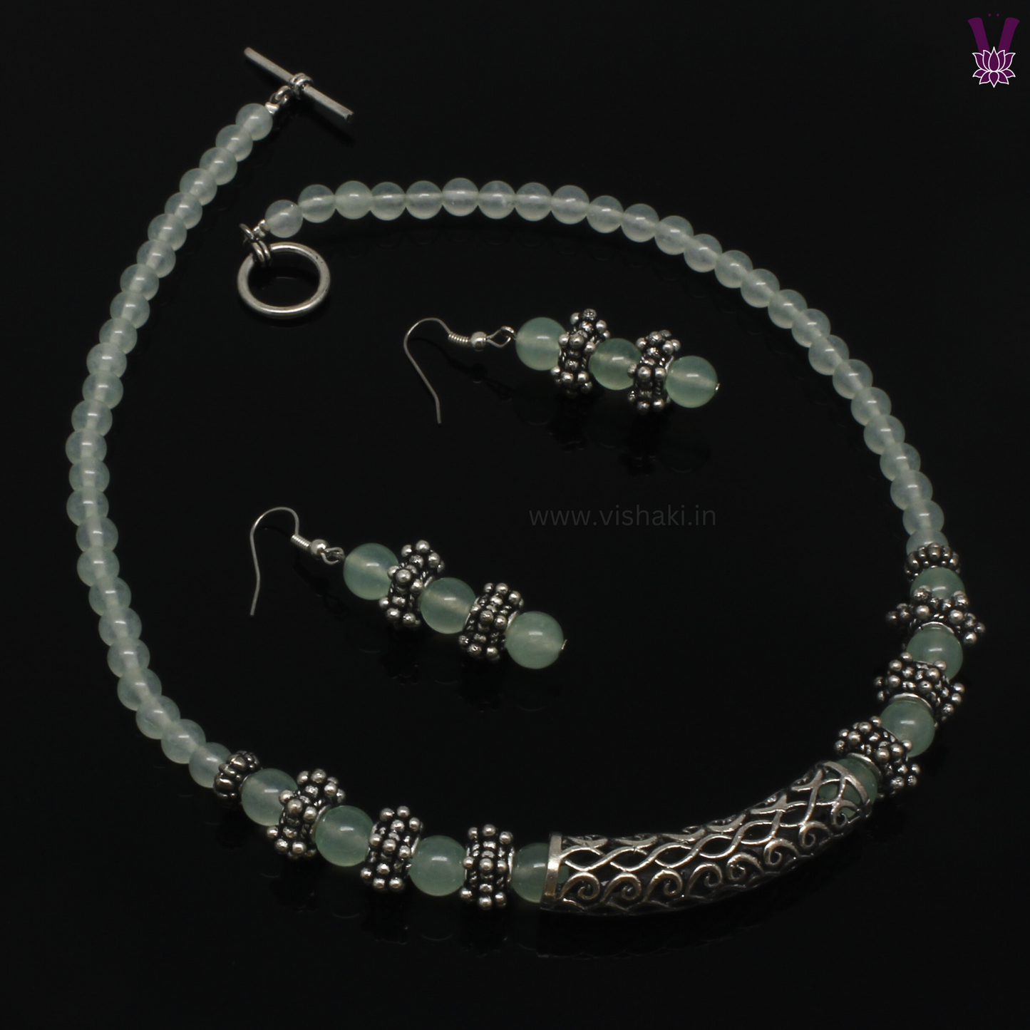 Mrudhvi Pastel Green Agate Short Necklace Set