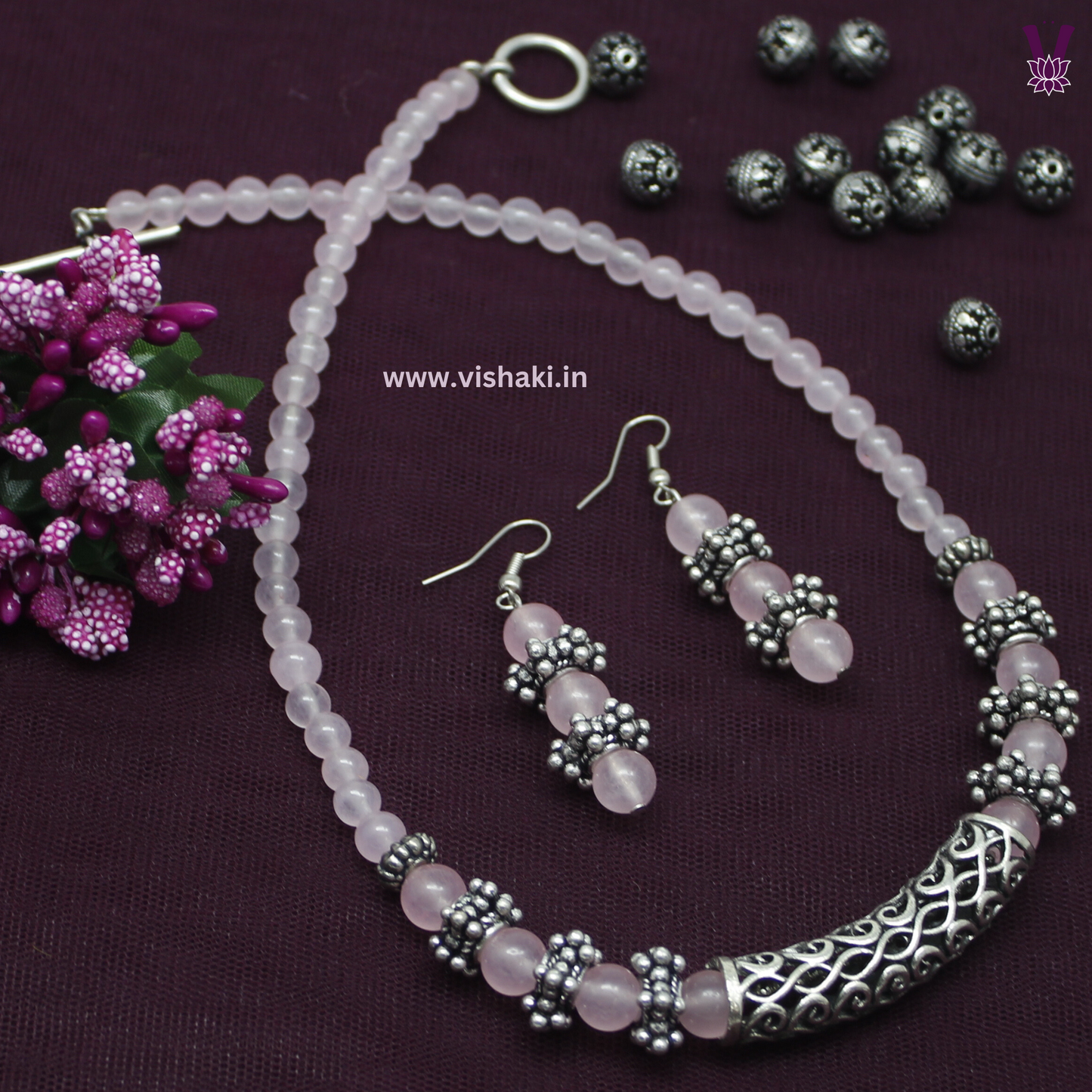 Mrudhvi Pastel Pink Agate Short Necklace Set