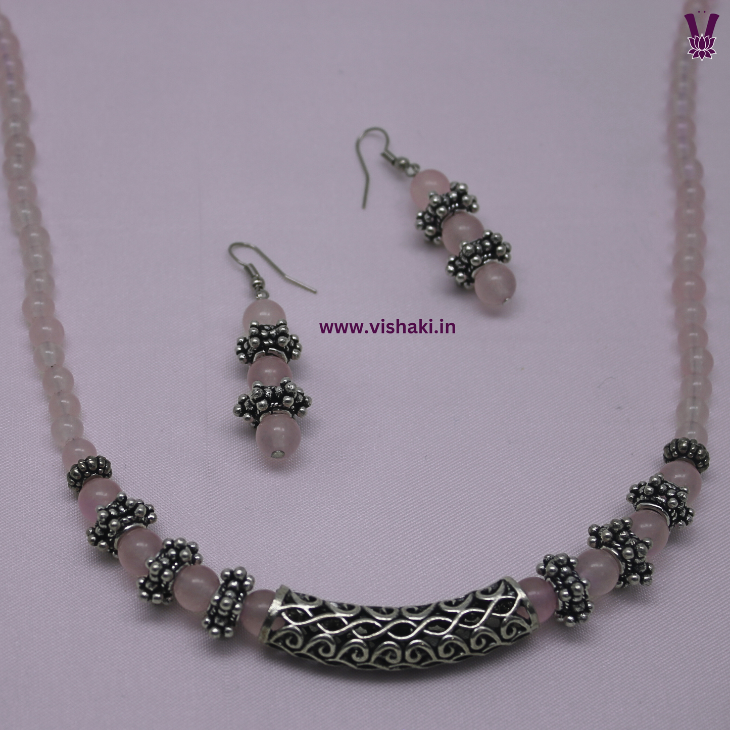 Mrudhvi Pastel Pink Agate Short Necklace Set