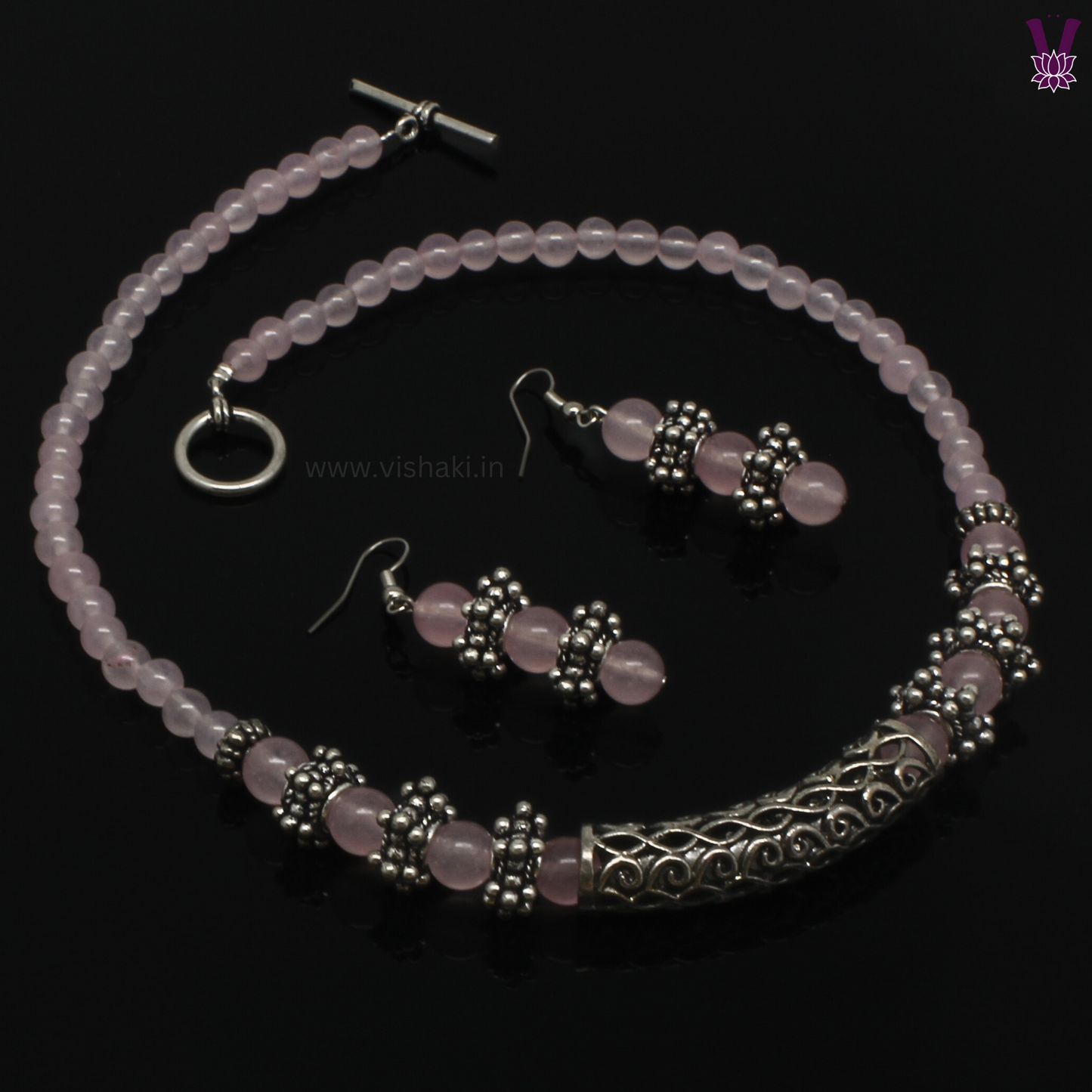 Mrudhvi Pastel Pink Agate Short Necklace Set