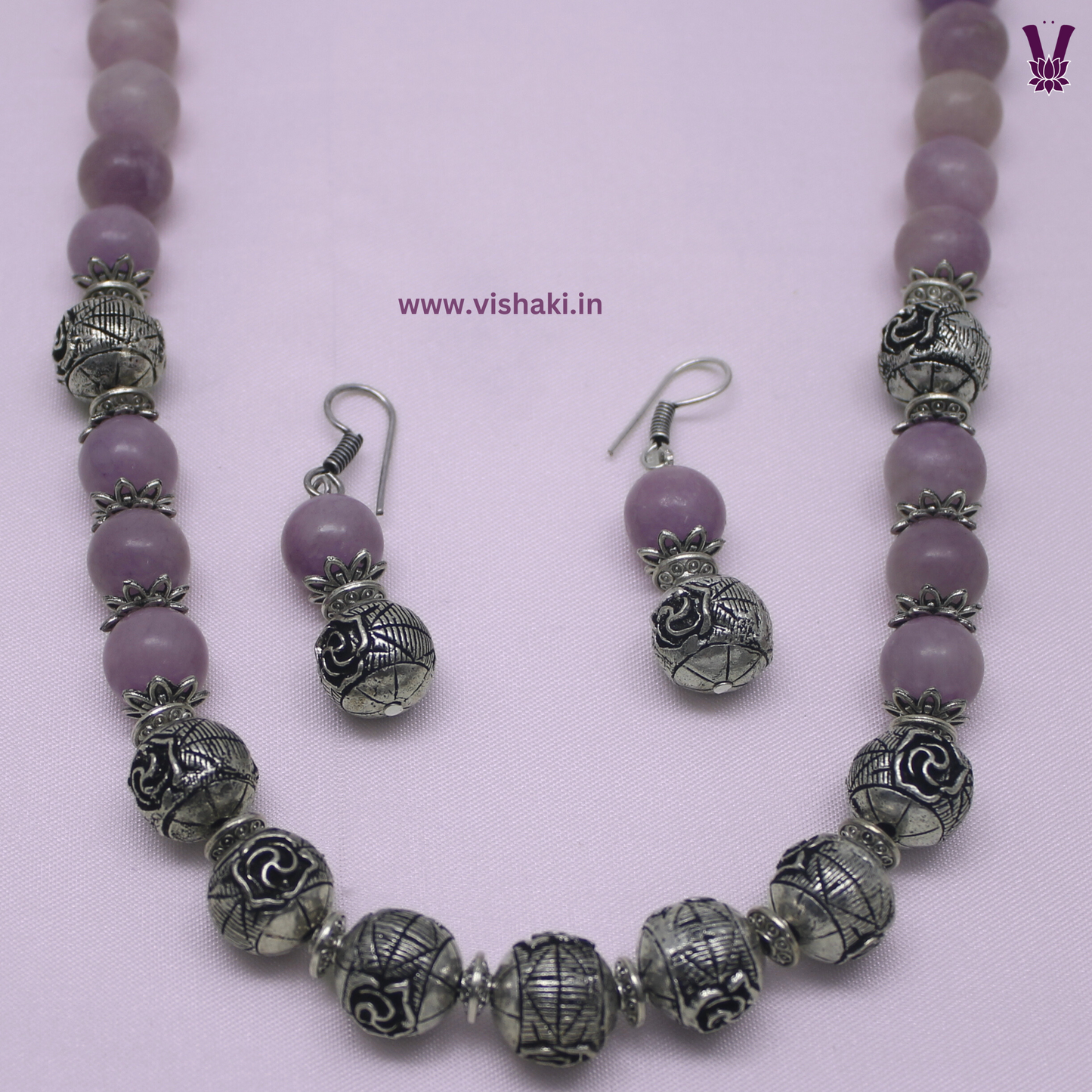 Mrudhvi Pale Purple Agate Short Necklace Set