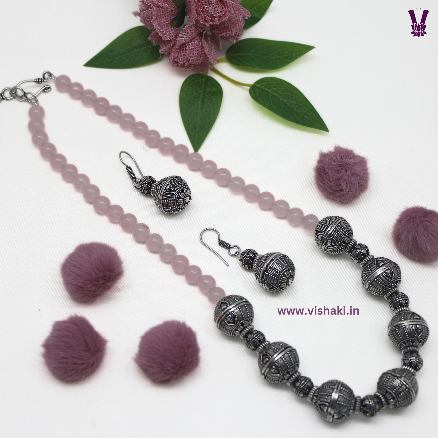 Mrudhvi Pastel Pink Agate Short Necklace Set