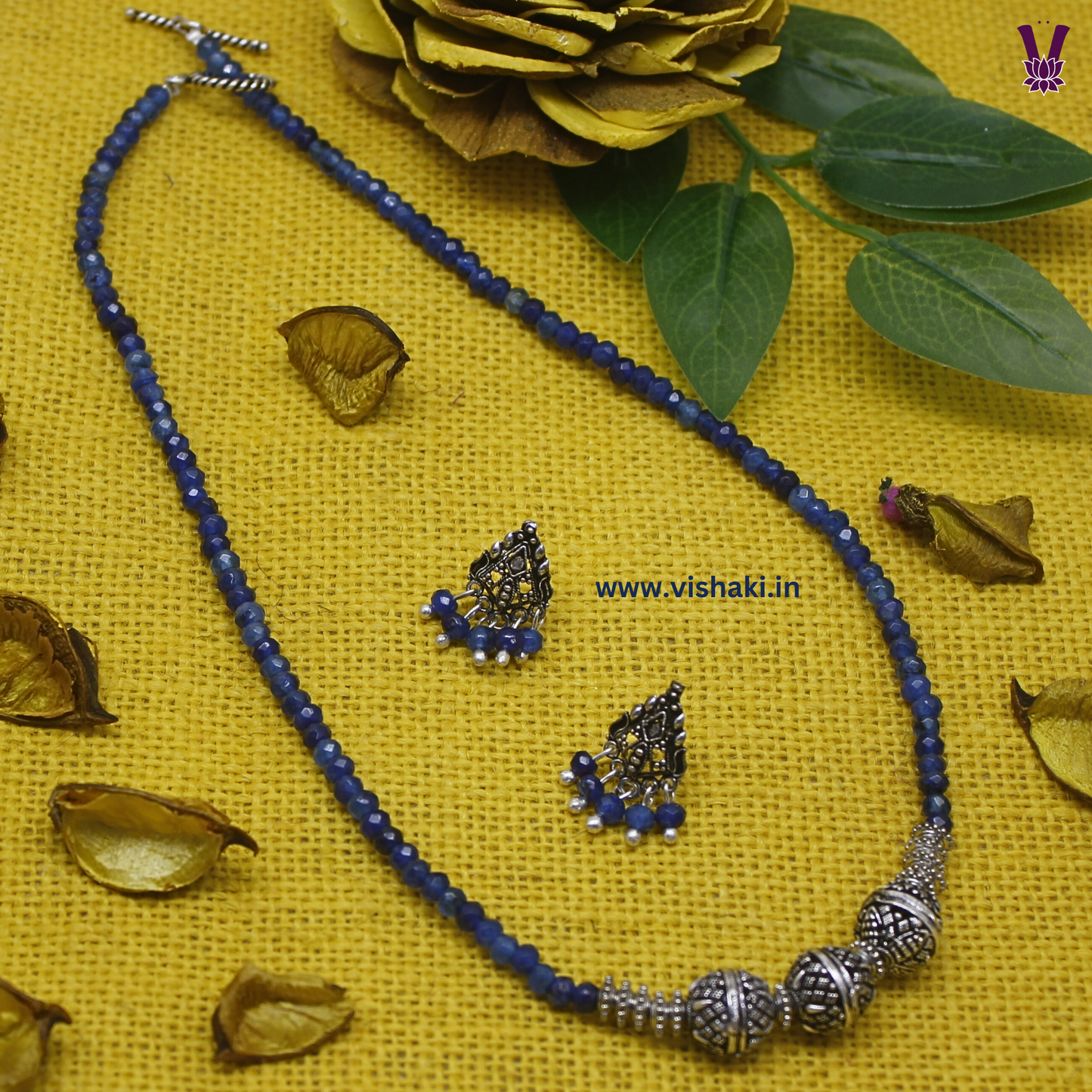 Mrudhvi Blue Agate Short Necklace Set