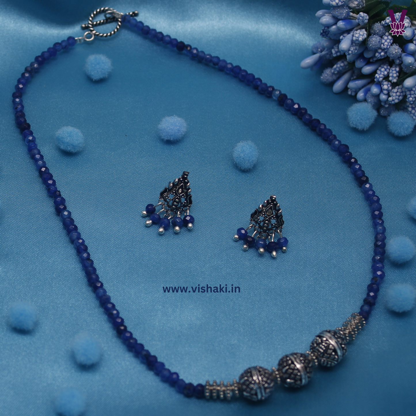Mrudhvi Blue Agate Short Necklace Set