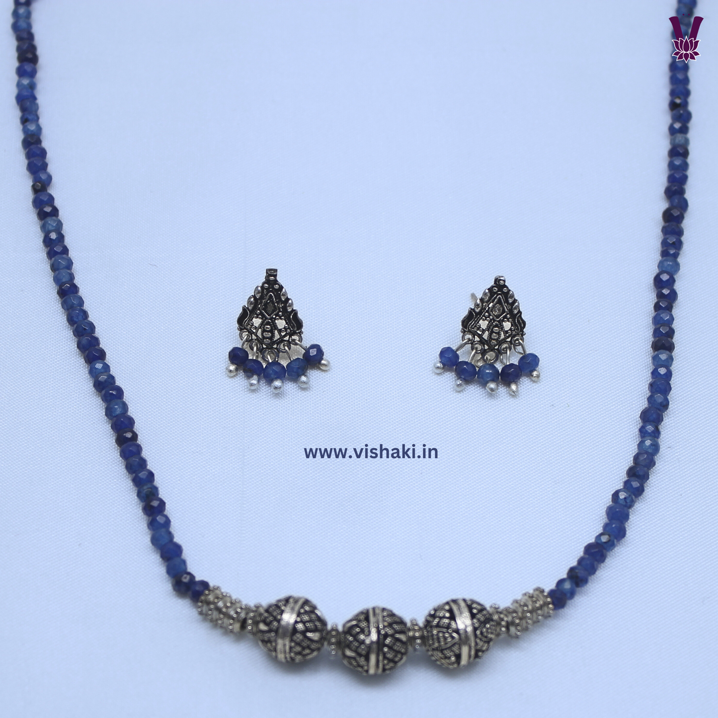 Mrudhvi Blue Agate Short Necklace Set