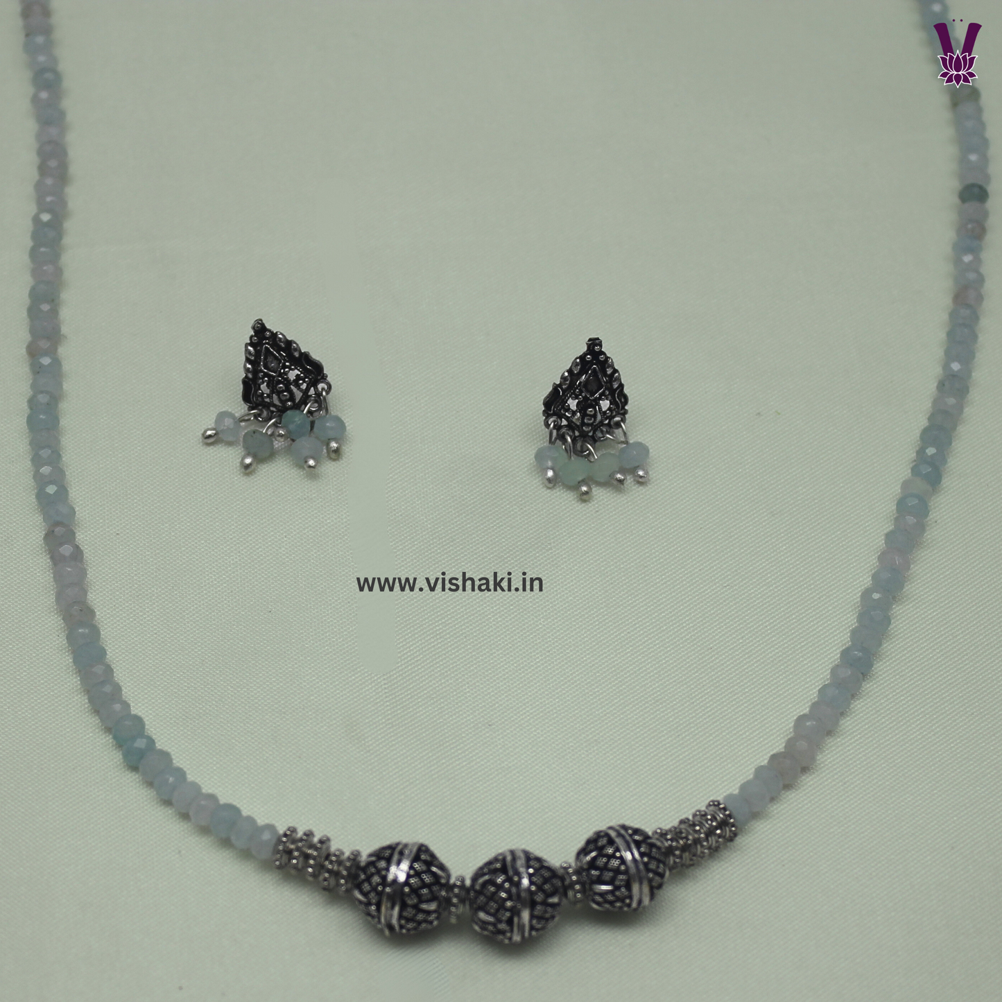 Mrudhvi Pastel Green Agate Short Necklace Set
