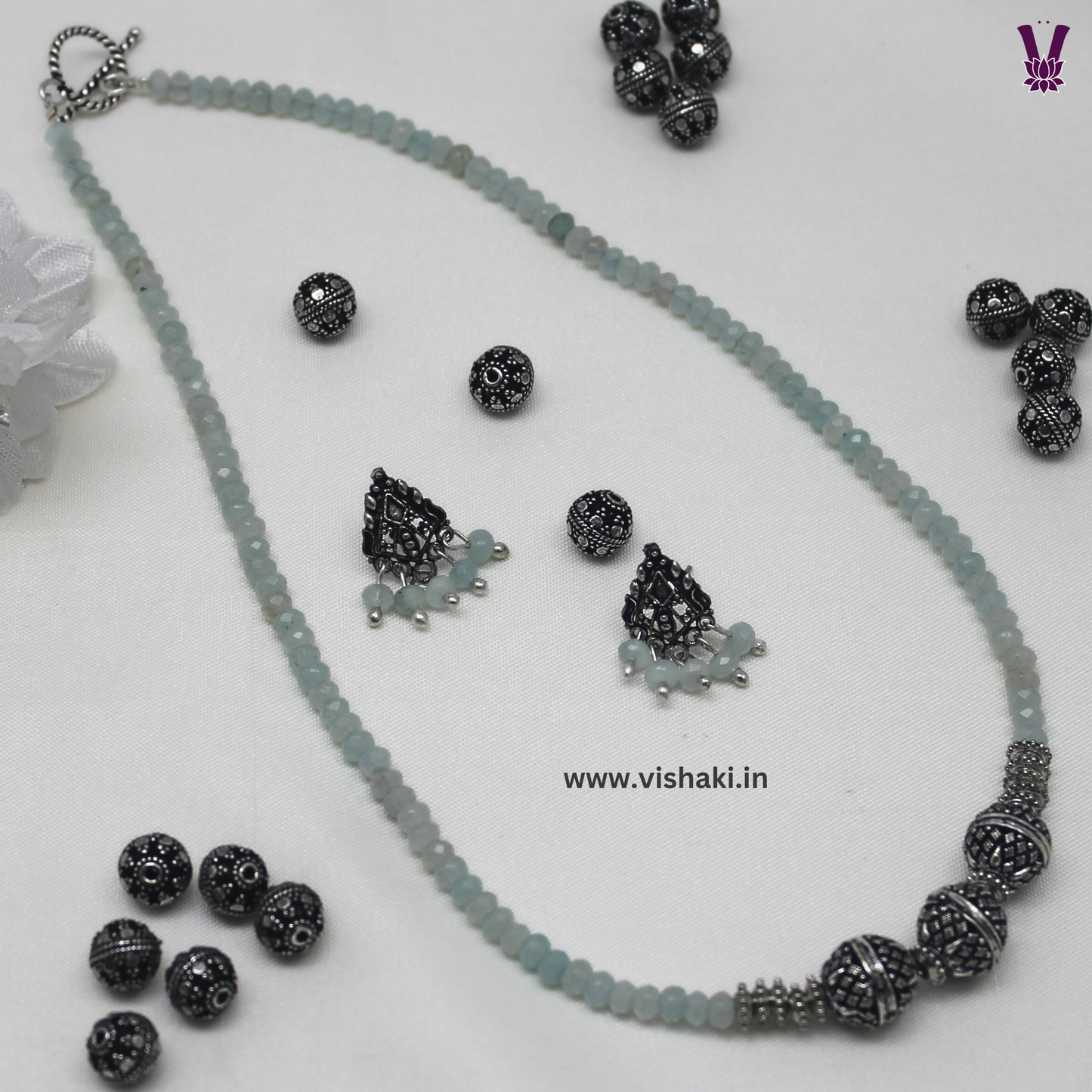 Mrudhvi Pastel Green Agate Short Necklace Set