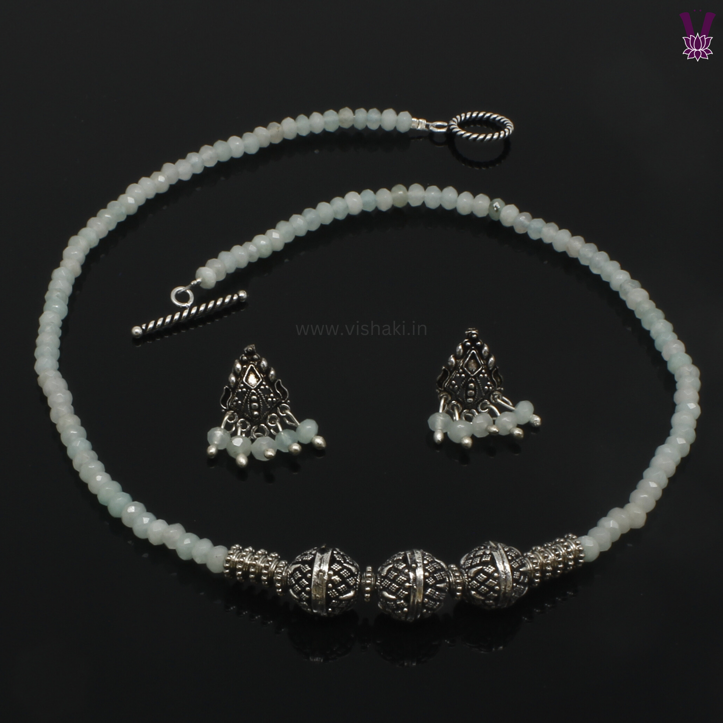 Mrudhvi Pastel Green Agate Short Necklace Set