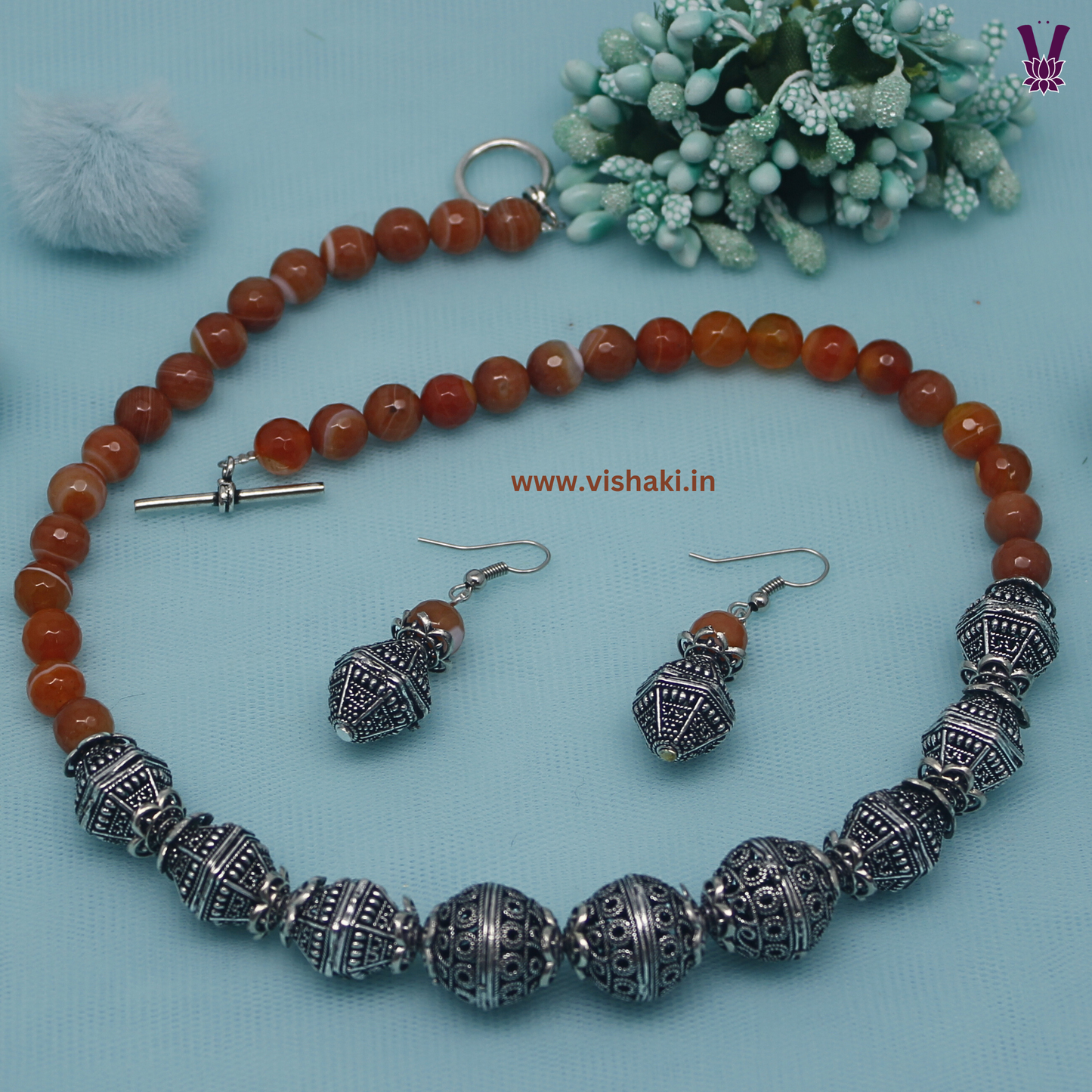 Mrudhvi Orange Agate Short Necklace Set