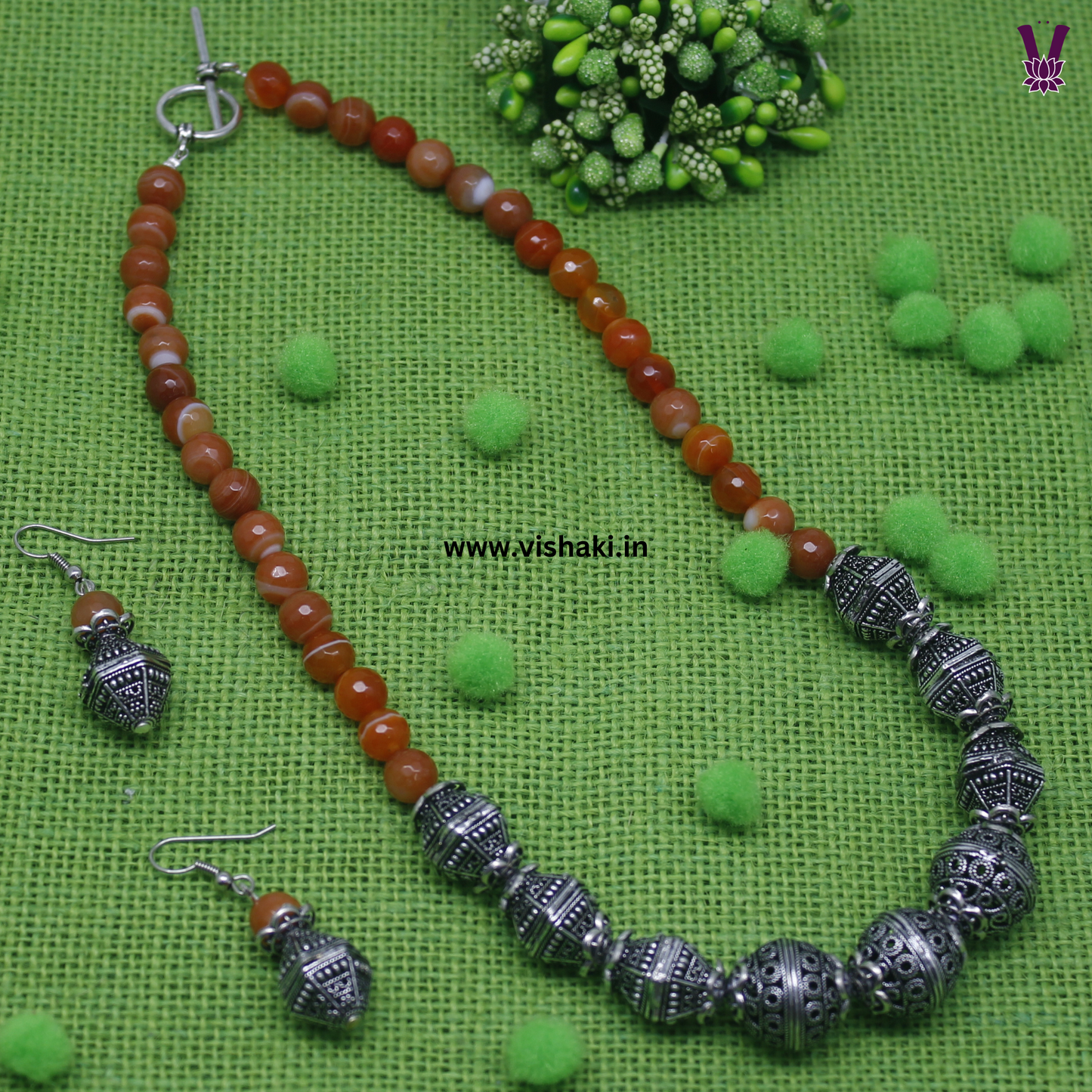 Mrudhvi Orange Agate Short Necklace Set