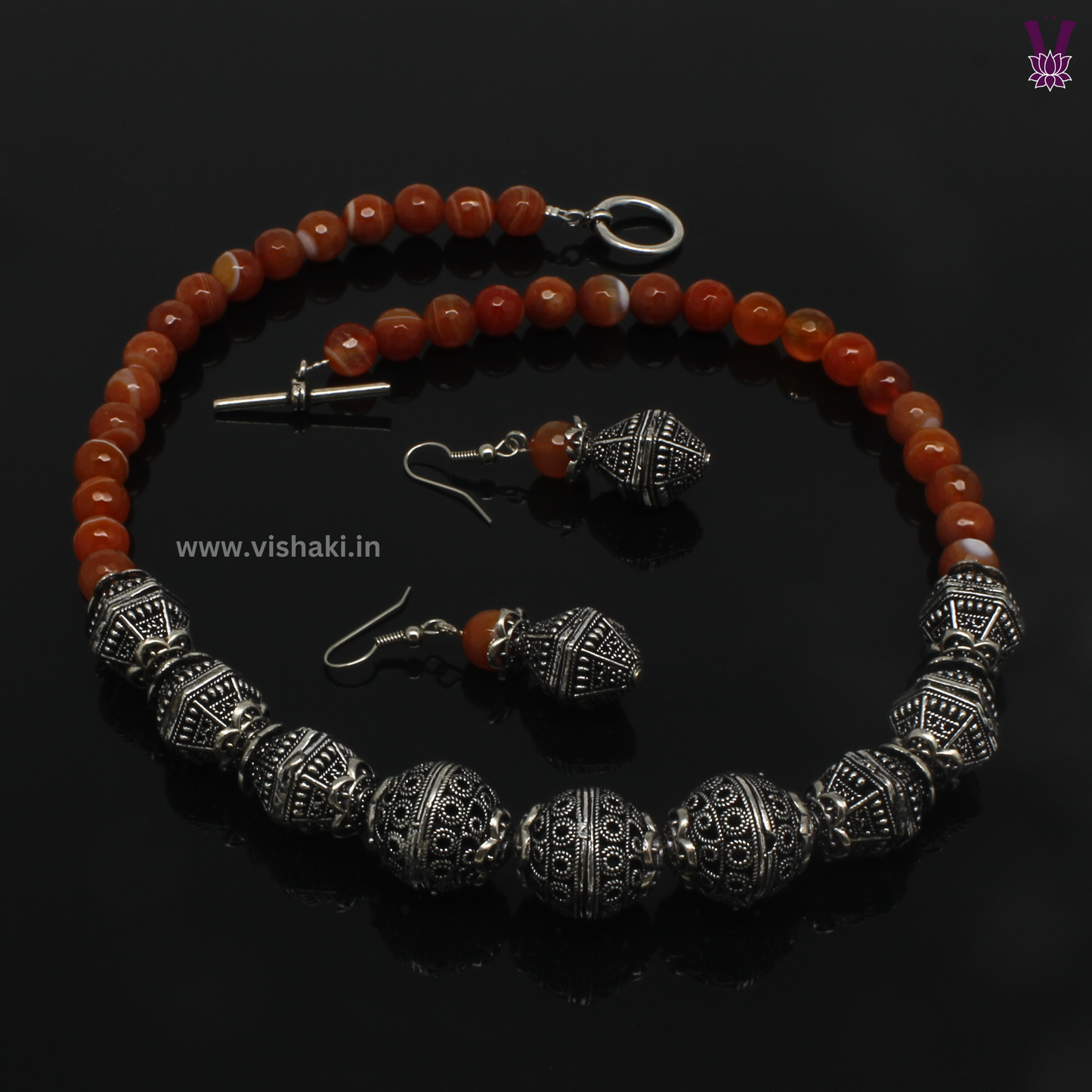 Mrudhvi Orange Agate Short Necklace Set