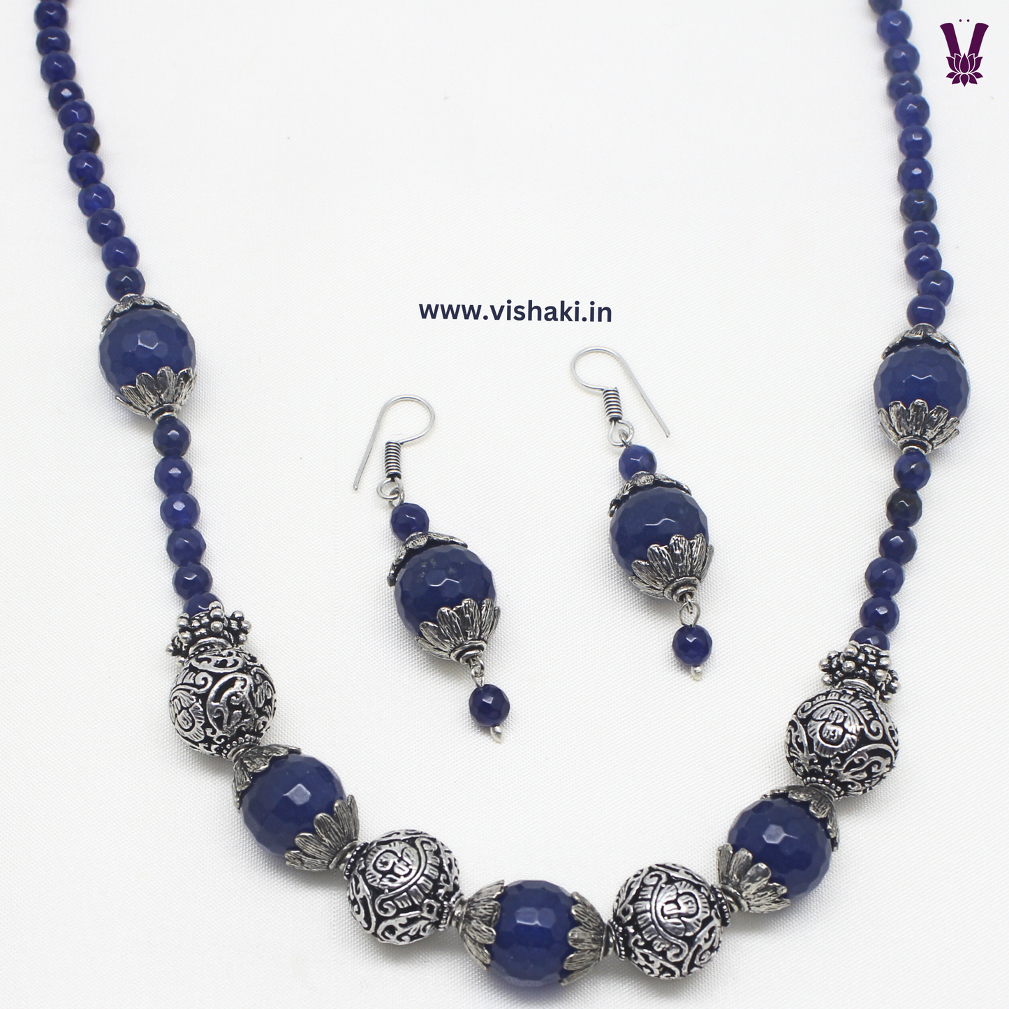 Mrudhvi Blue Agate Long Necklace Set