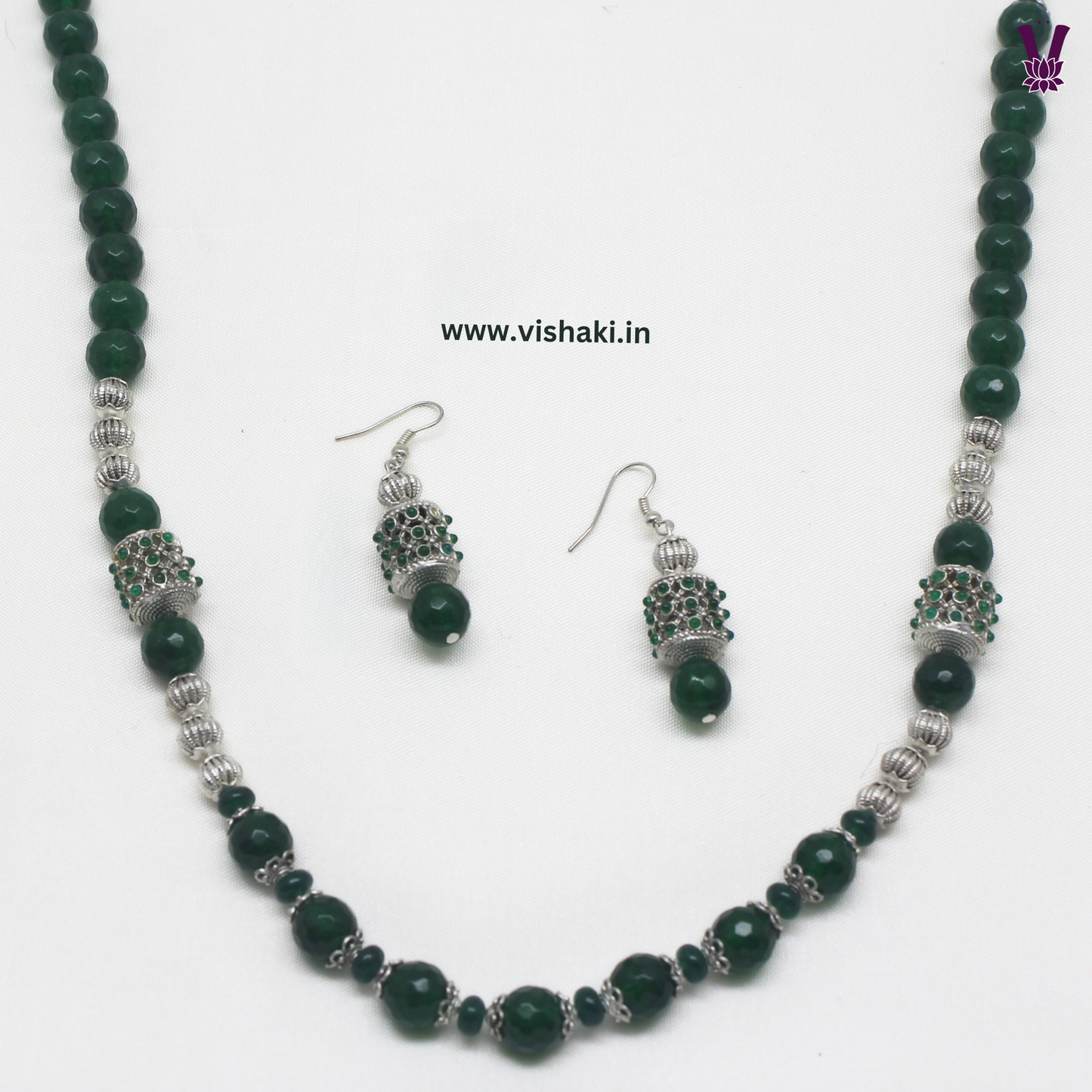 Mrudhvi Green Agate Long Necklace Set