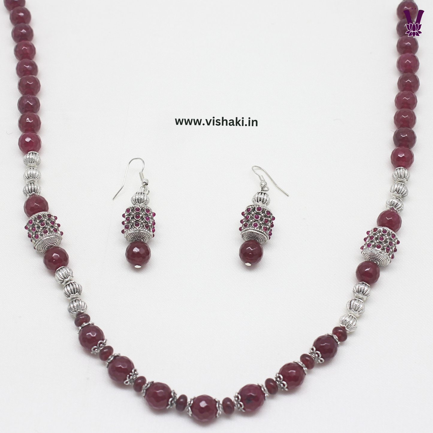 Mrudhvi Ruby Agate Long Necklace Set