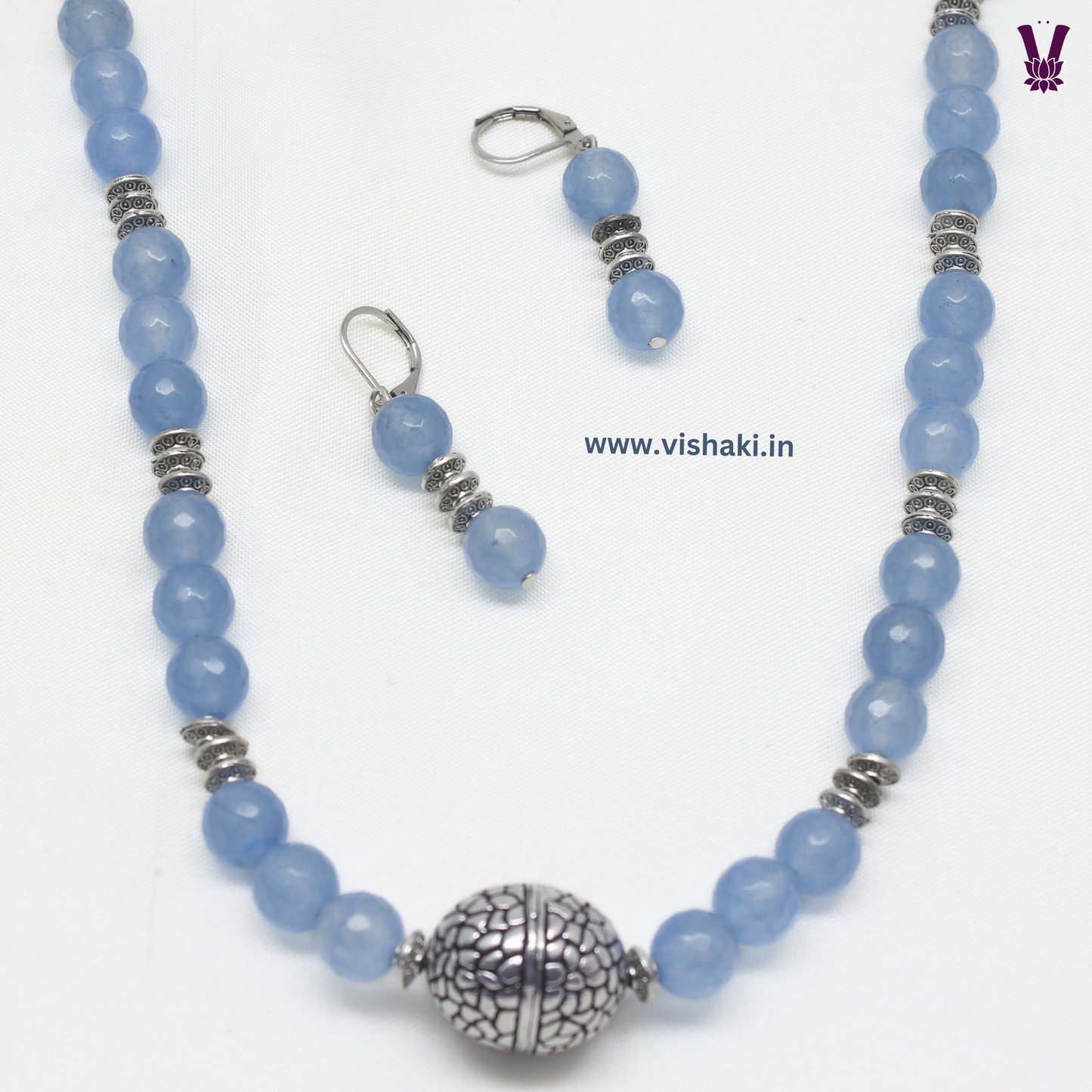 Mrudhvi Blue Agate Long Necklace Set